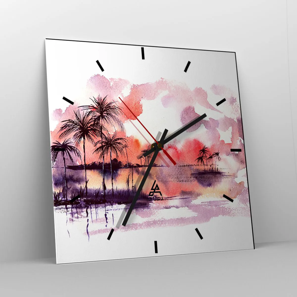 Väggklocka - Klocka på glas - Tropikens ro i rött - 40x40 cm