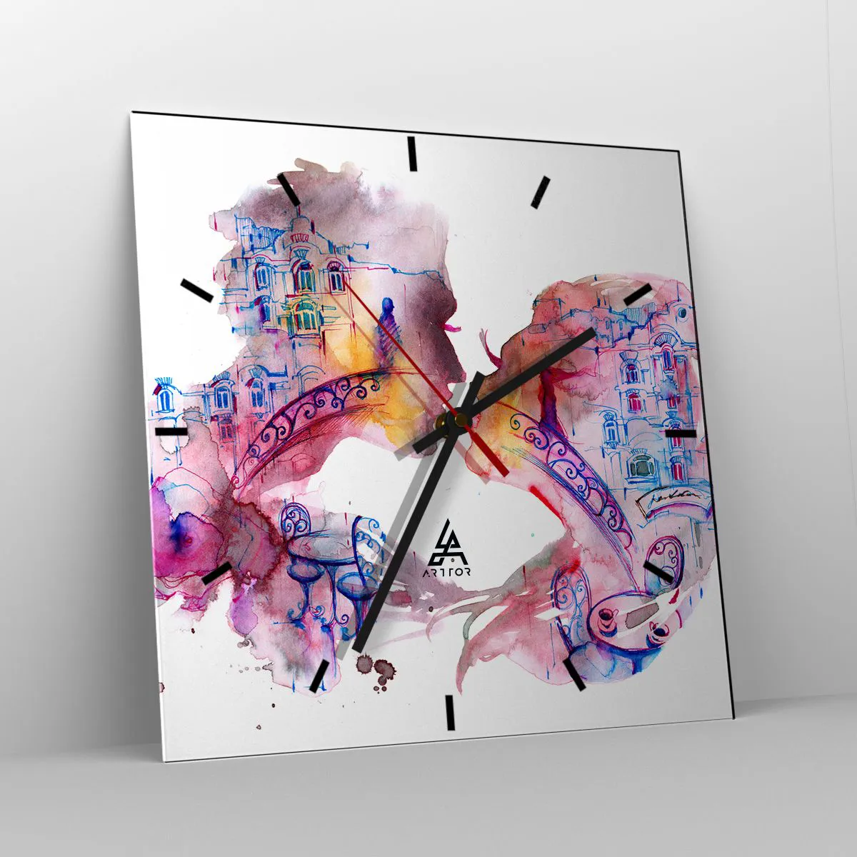 Ceas de perete - Ceas pe sticlă - Podul secret al suspinelor - 40x40 cm