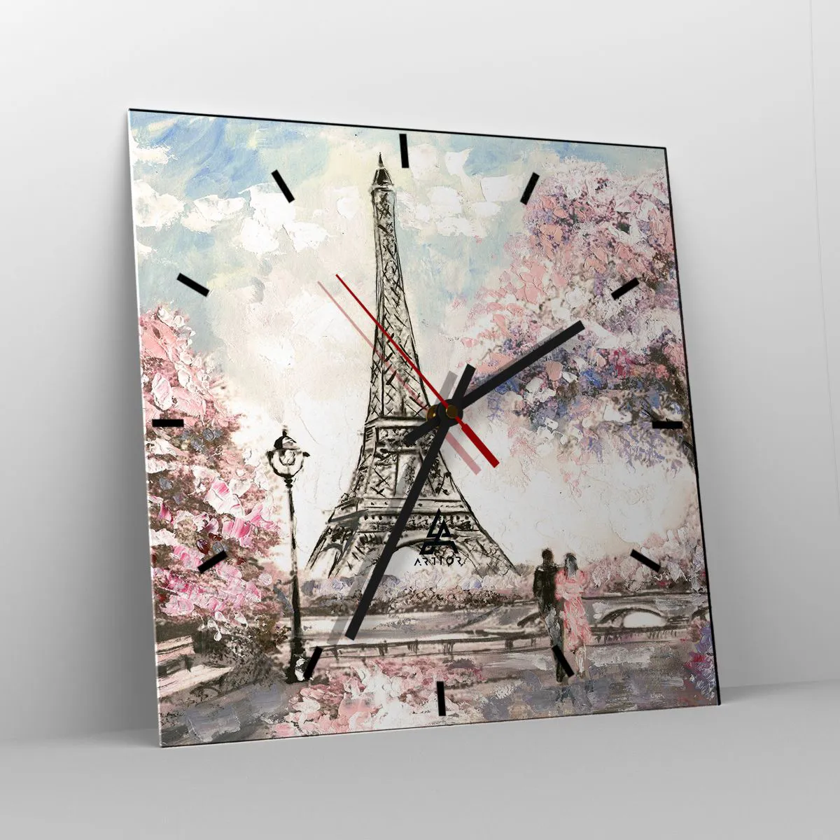 Wanduhr - Glasuhr - Aprilspaziergang durch Paris - 40x40 cm