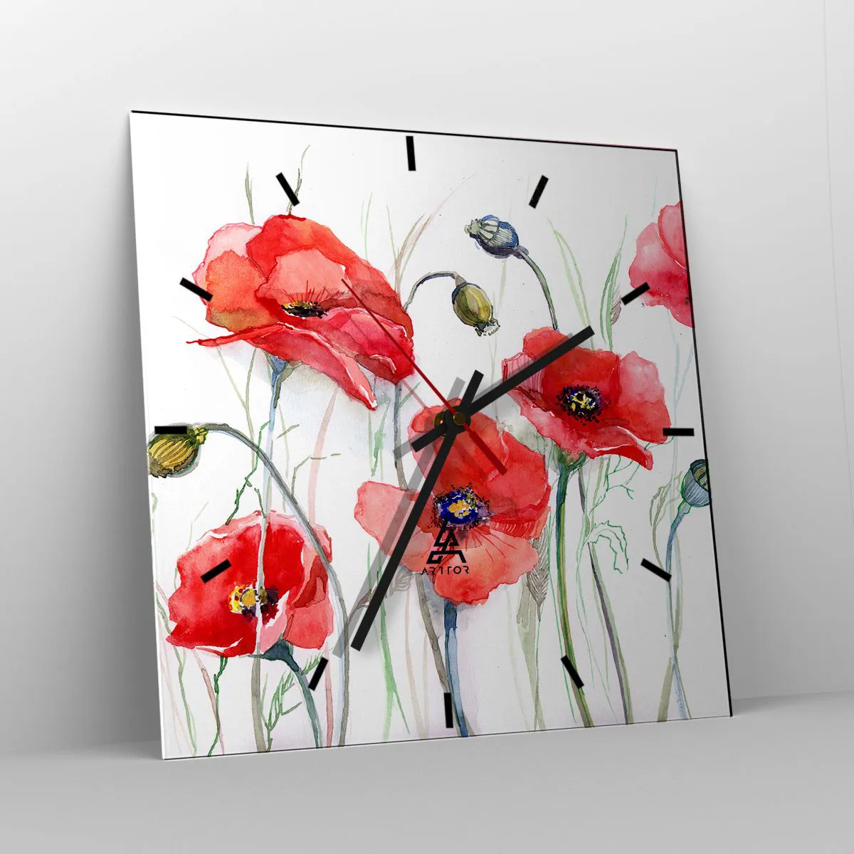 Ceas de perete - Ceas pe sticlă - Flori poloneze - 40x40 cm