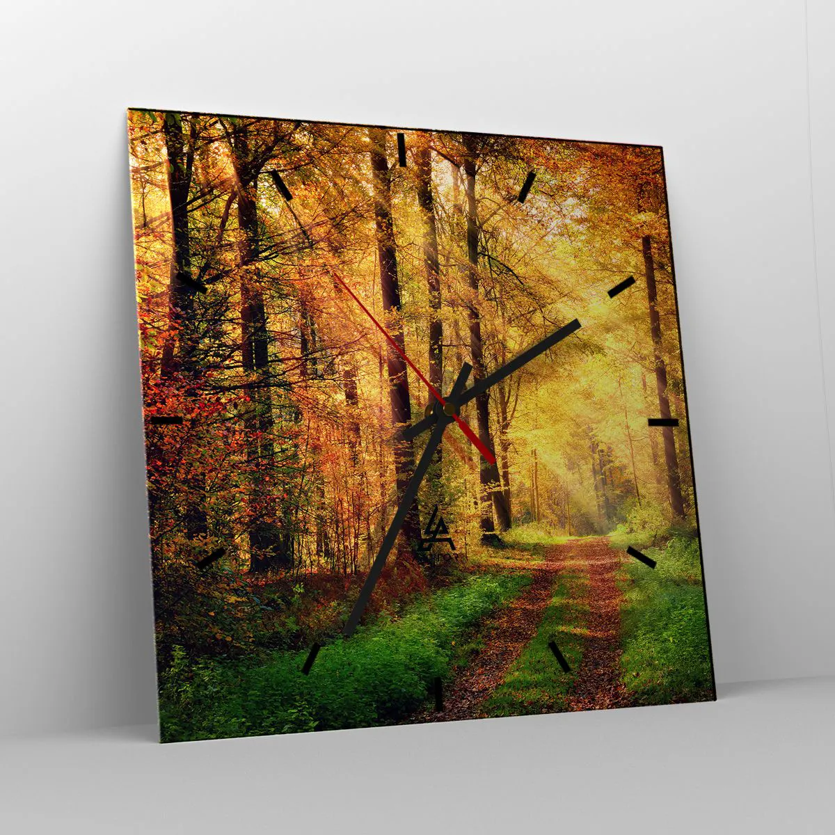 Ceas de perete - Ceas pe sticlă - Tăcere de aur de pădure - 40x40 cm