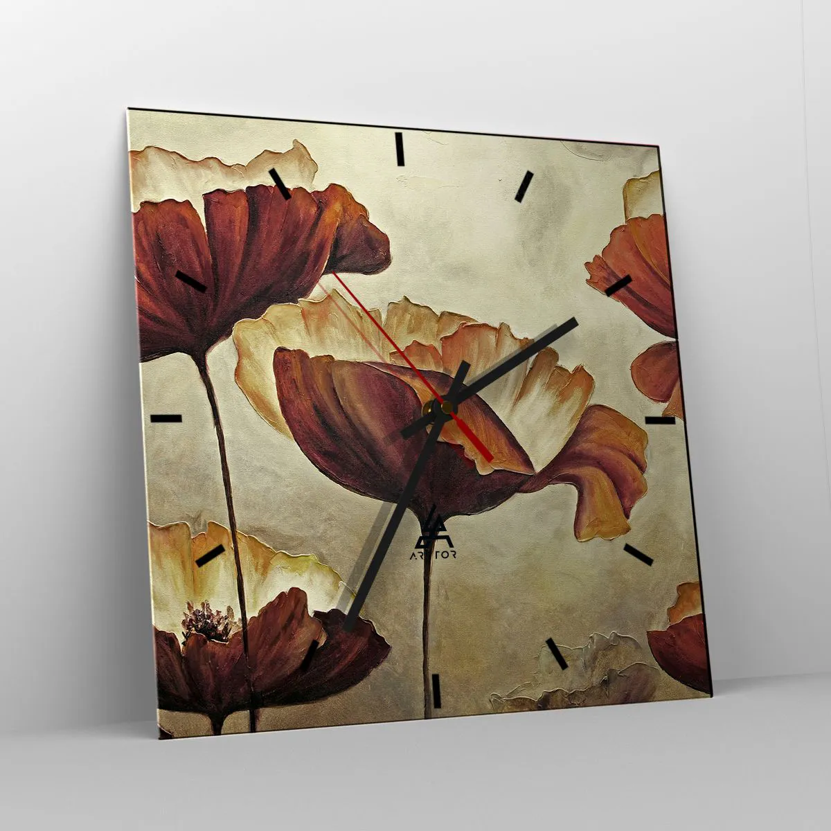 Väggklocka - Klocka på glas - Ängsblommor - 40x40 cm