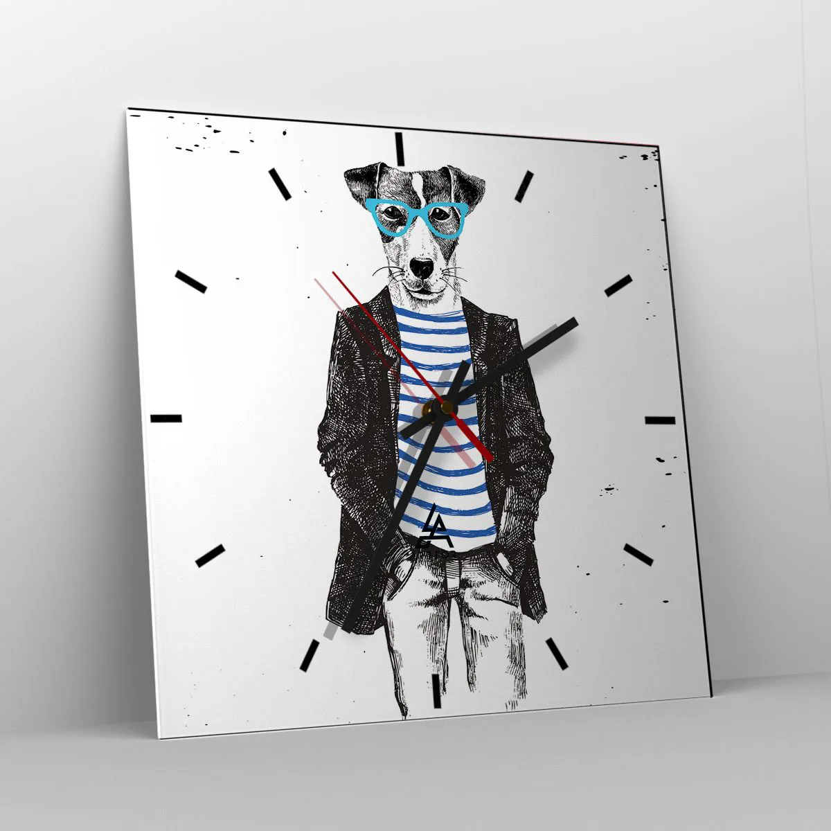 Wanduhr - Glasuhr - Auf den Charme des Hundes - 40x40 cm