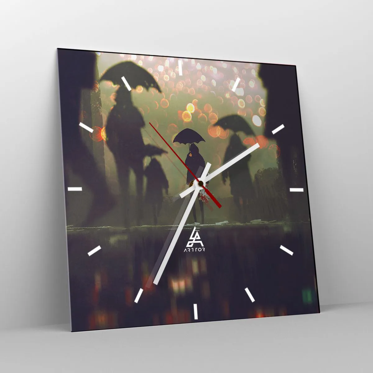 Ceas de perete - Ceas pe sticlă - Din perspectiva unei picături de ploaie - 40x40 cm