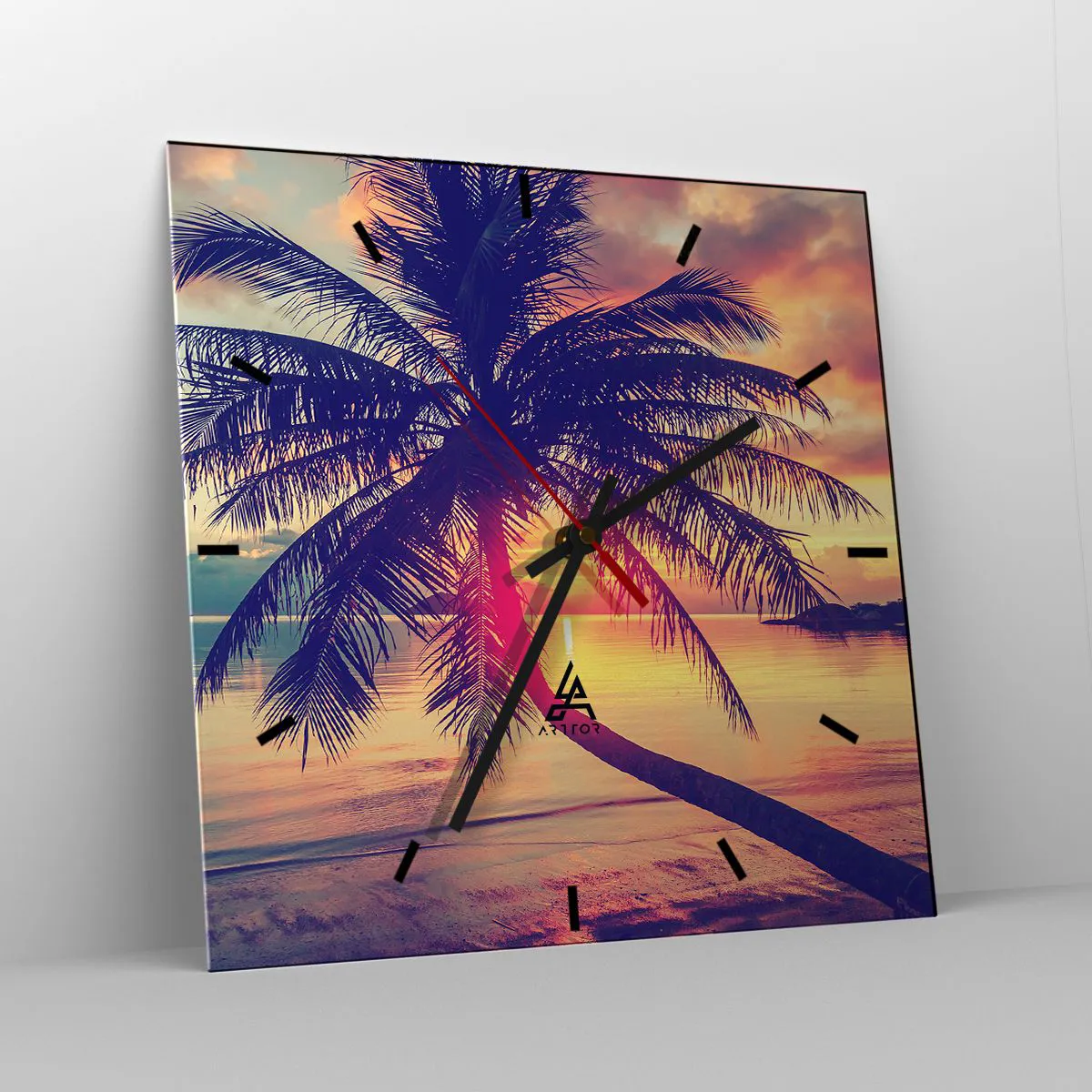 Relógio de parede - Relógio em vidro - Uma noite sob as palmeiras - 40x40 cm