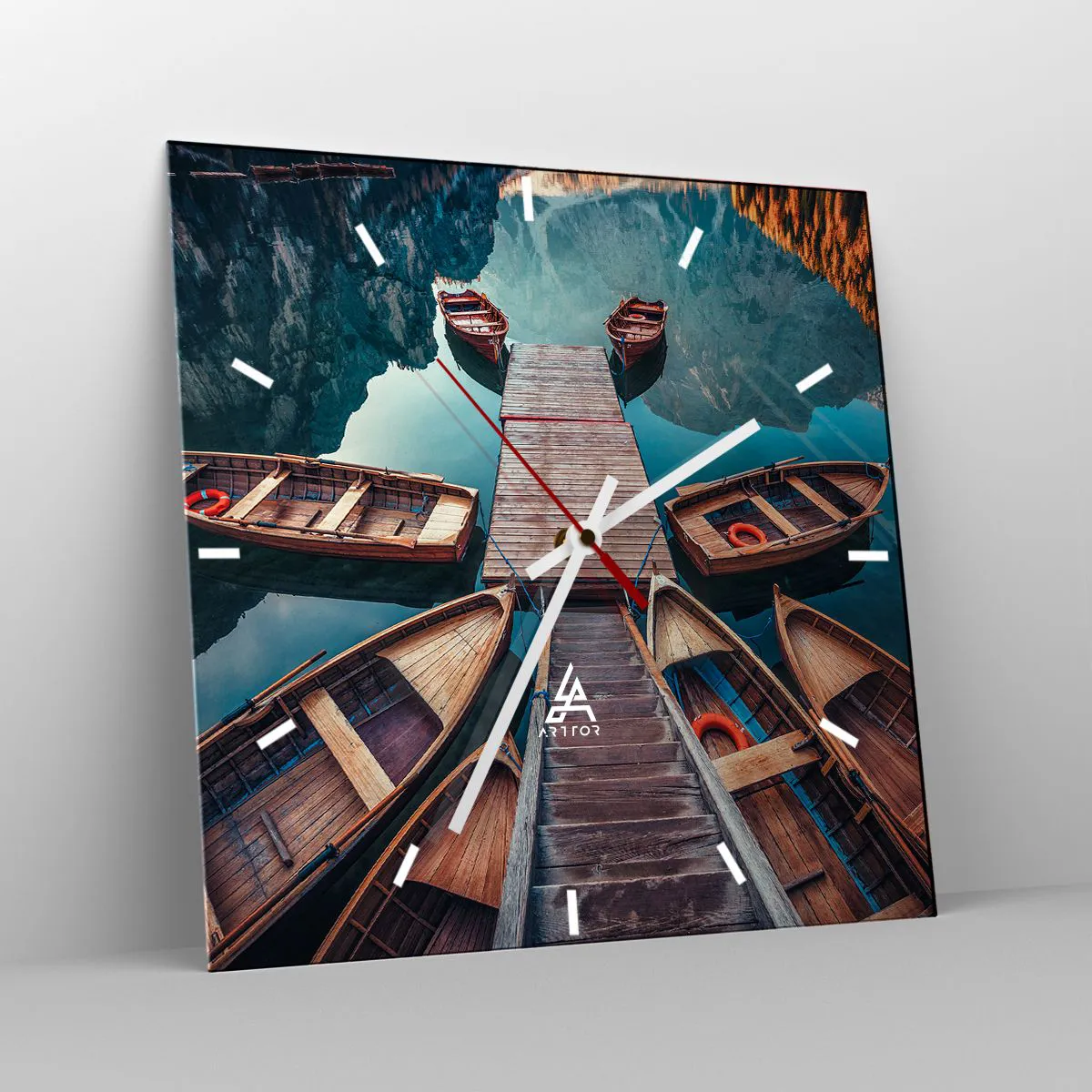 Wanduhr - Glasuhr - Ich warte am Yachthafen - 40x40 cm