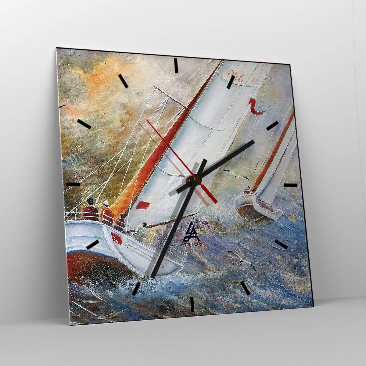 Wanduhr - Glasuhr - Durch die Wellen laufend - 40x40 cm