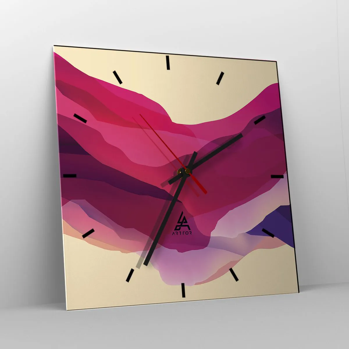 Ceas de perete - Ceas pe sticlă - Valuri de violet - 40x40 cm