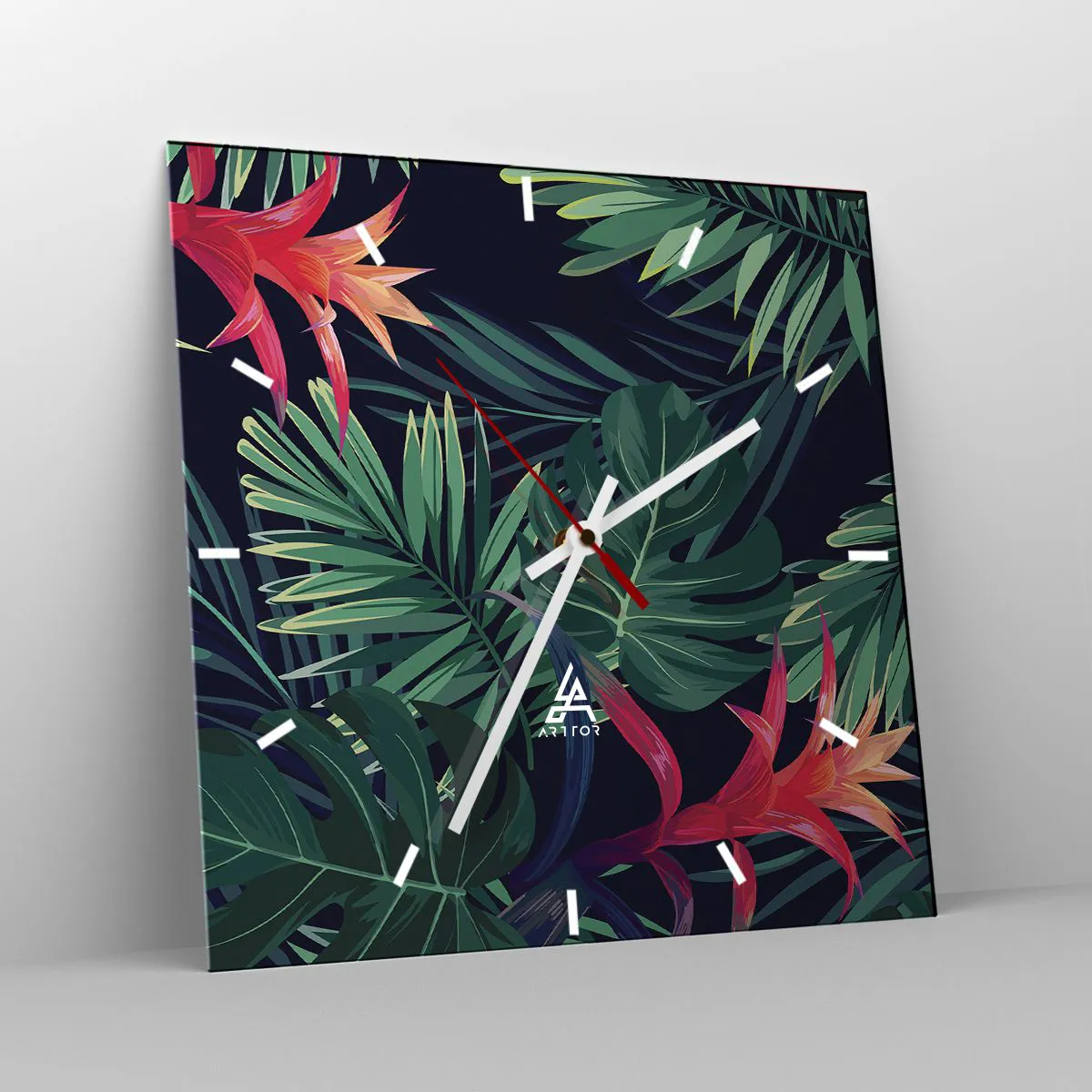 Reloj de pared - Reloj de vidrio - Encender el color verde - 40x40 cm