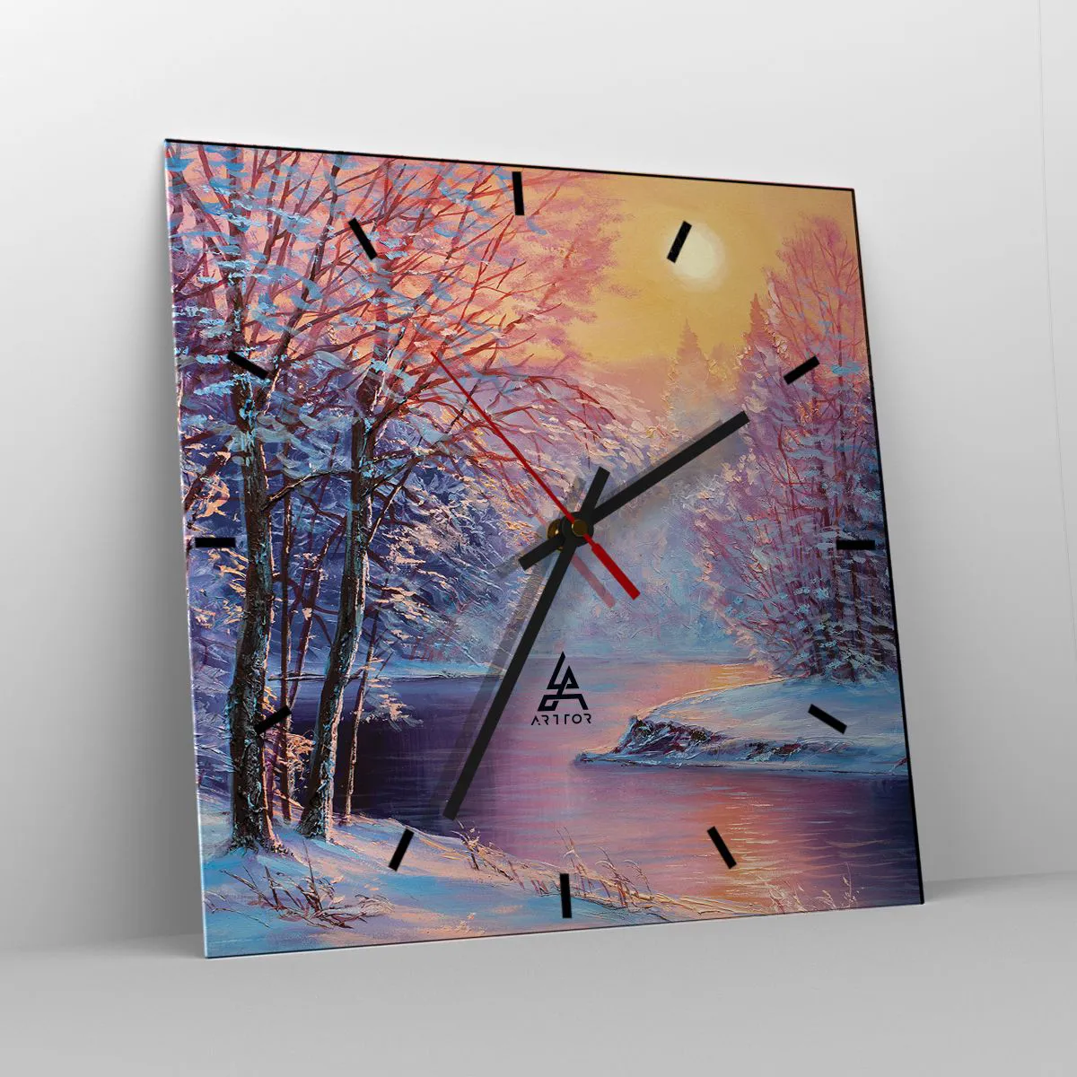 Ceas de perete - Ceas pe sticlă - Culorile iernii - 40x40 cm