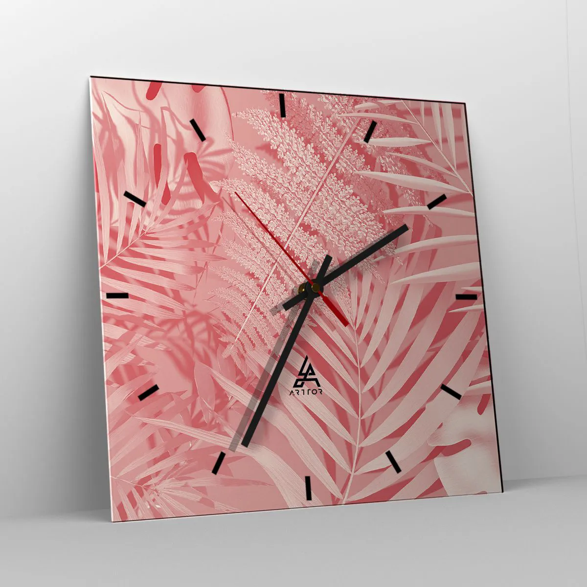 Ceas de perete - Ceas pe sticlă - Conceptul roz - 40x40 cm