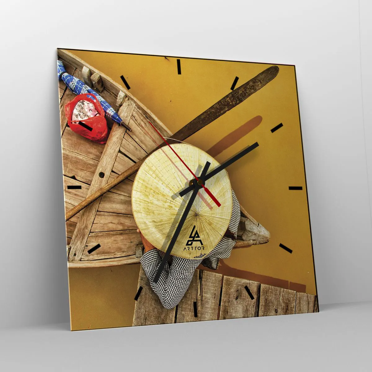 Ceas de perete - Ceas pe sticlă - Viața pe râul galben - 40x40 cm