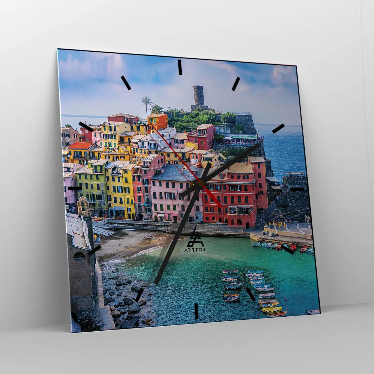 Wall clock - Clock on glass - Magical Mediterranean Town - 40x40 cm