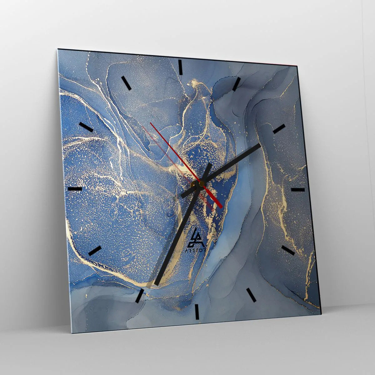 Relógio de parede - Relógio em vidro - Pó dourado - 40x40 cm