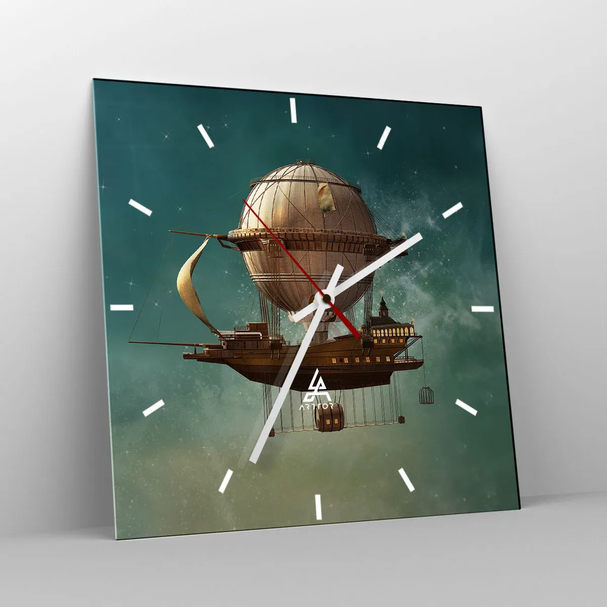 Ceas de perete - Ceas pe sticlă - Jules Verne vă transmite salutări - 40x40 cm