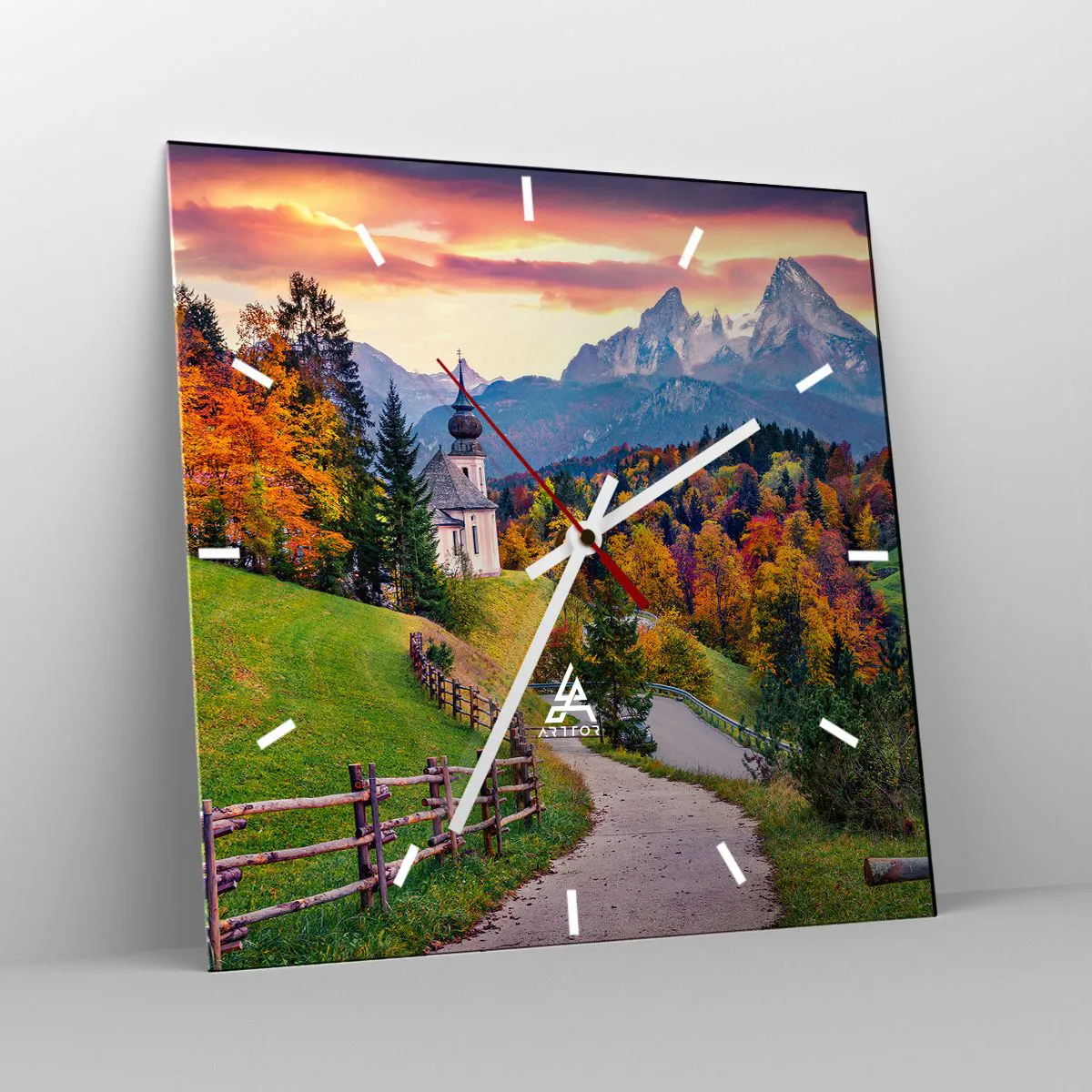 Ceas de perete - Ceas pe sticlă - Un peisaj ca o pictură - 40x40 cm