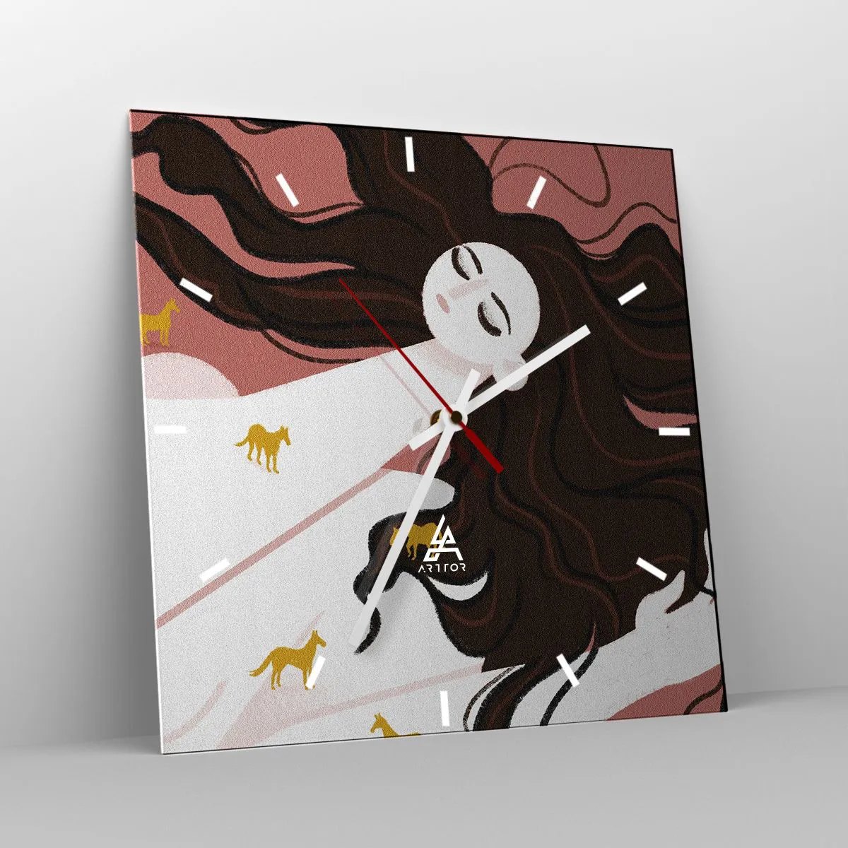 Wall clock - Clock on glass - Dream of a Golden Horse - 40x40 cm