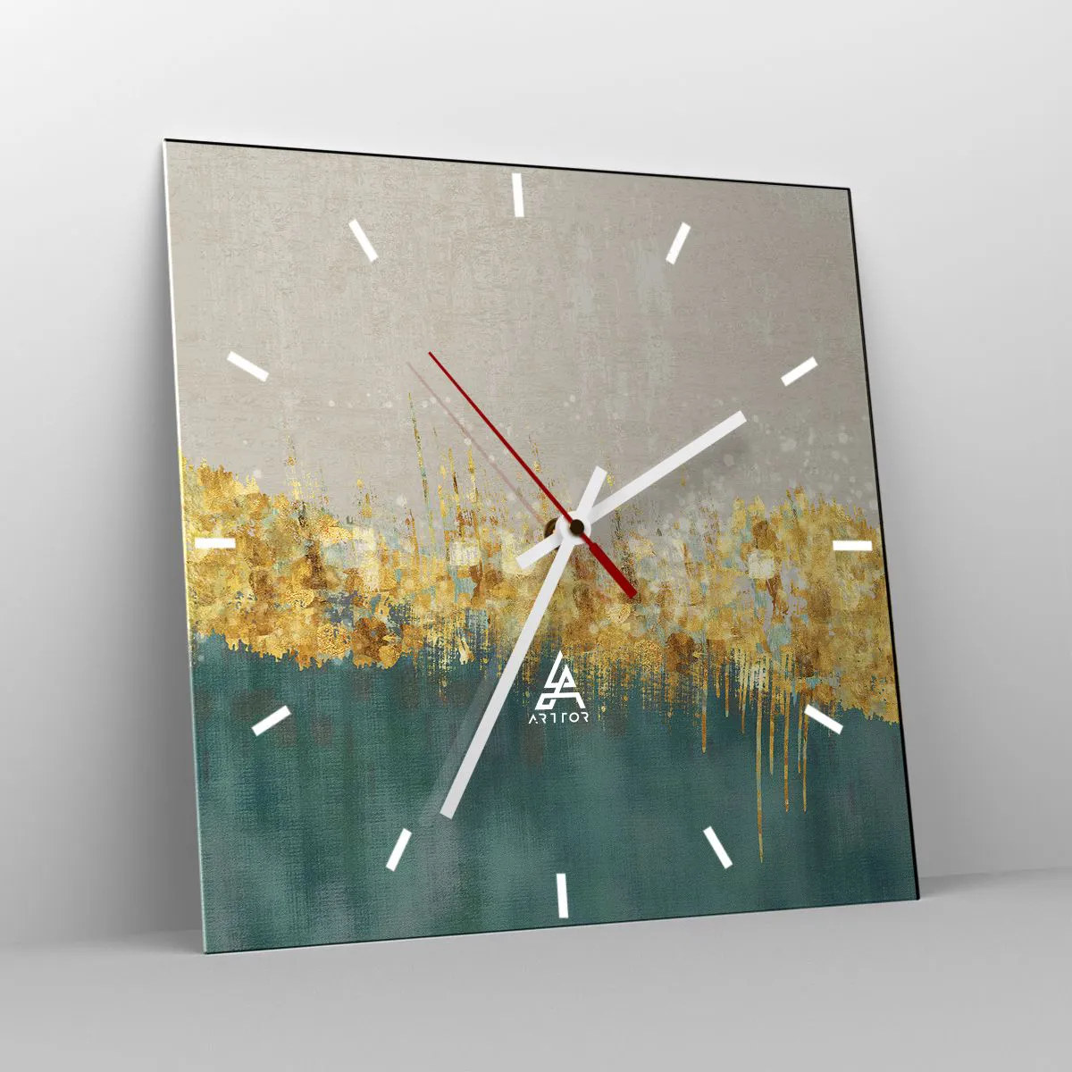 Wall clock - Clock on glass - Golden Border - 40x40 cm