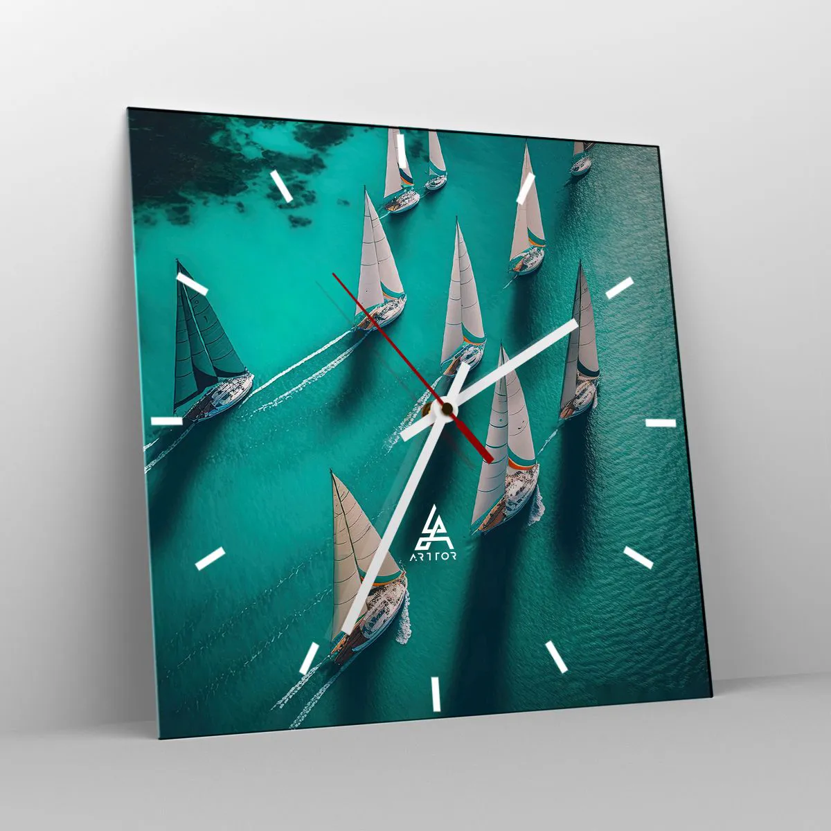 Ceas de perete - Ceas pe sticlă - Cursa cu vântul - 40x40 cm