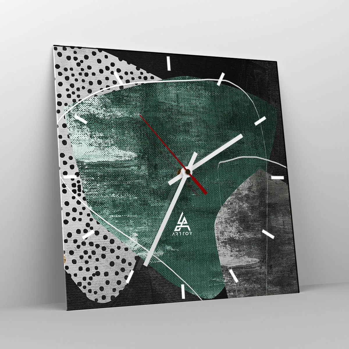 Wanduhr - Glasuhr - Bunte Abstraktion mit Blattgold - 40x40 cm