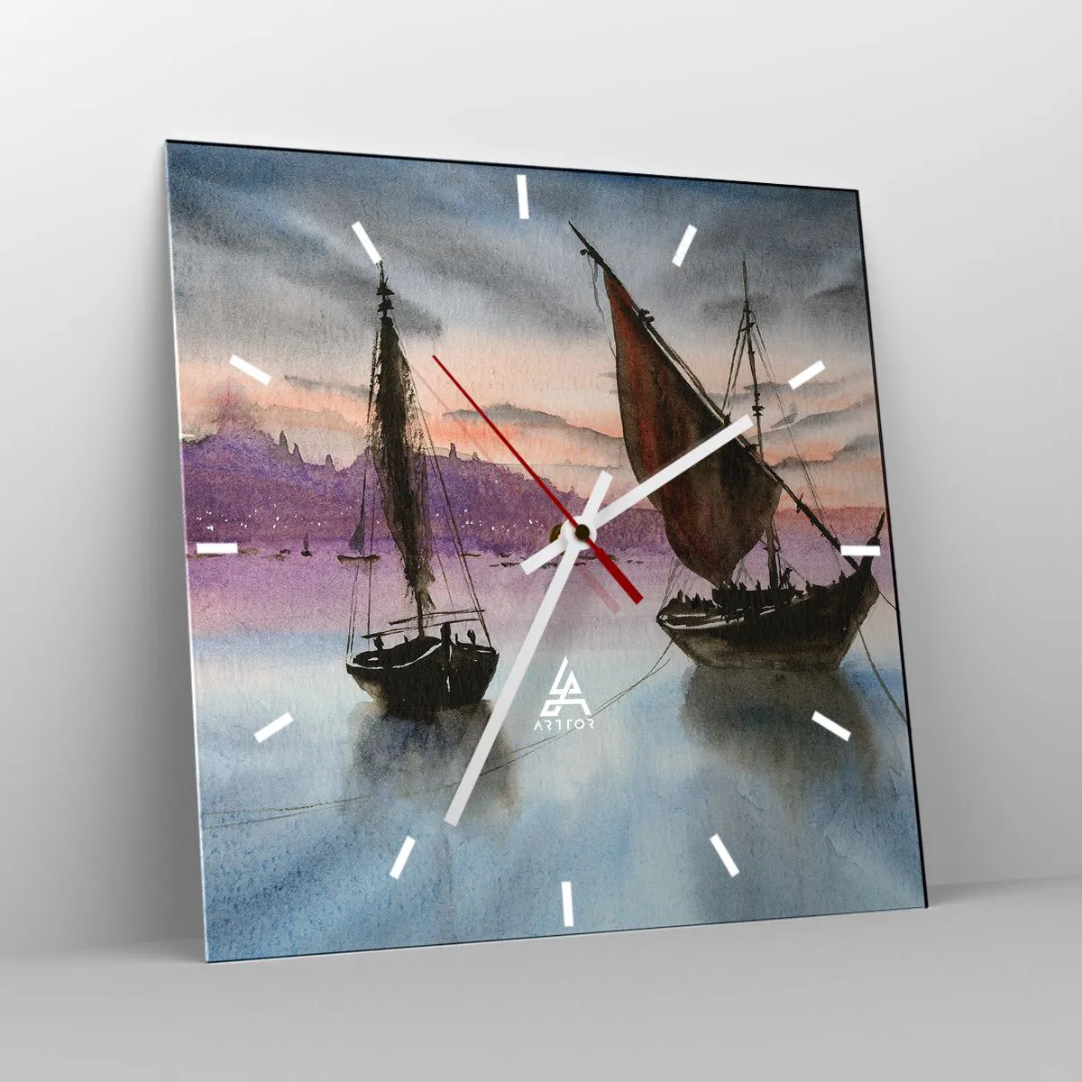 Ceas de perete - Ceas pe sticlă - O seară în port - 40x40 cm