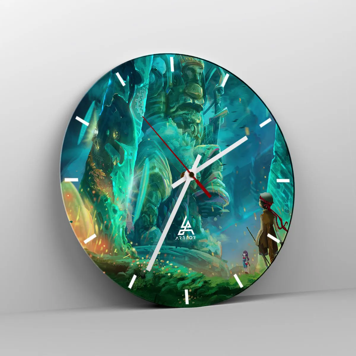 Relógio de parede - Relógio em vidro - Uma paisagem fantástica com figuras e totens - 30x30cm - Do Grande Livro de Contos de Fadas - Decoração de parede moderna para a sala de estar, cozinha e quarto ARTTOR