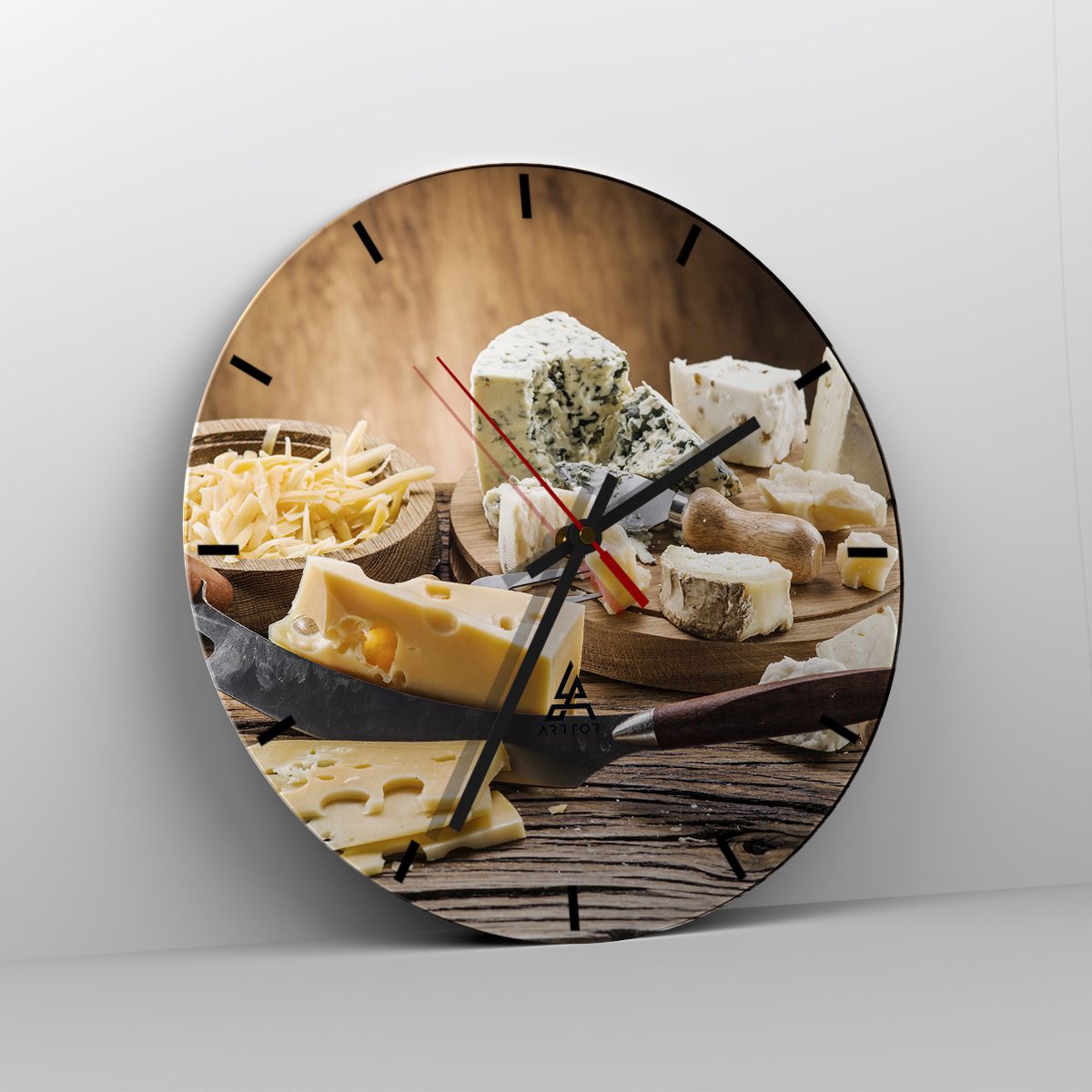 Orologio da parete Arttor - Sorridi al formaggio - Quadrante con trattini,  Forma: Cerchio - 30x30 cm - Gastronomia, Tagliere Per Formaggi, Culinario