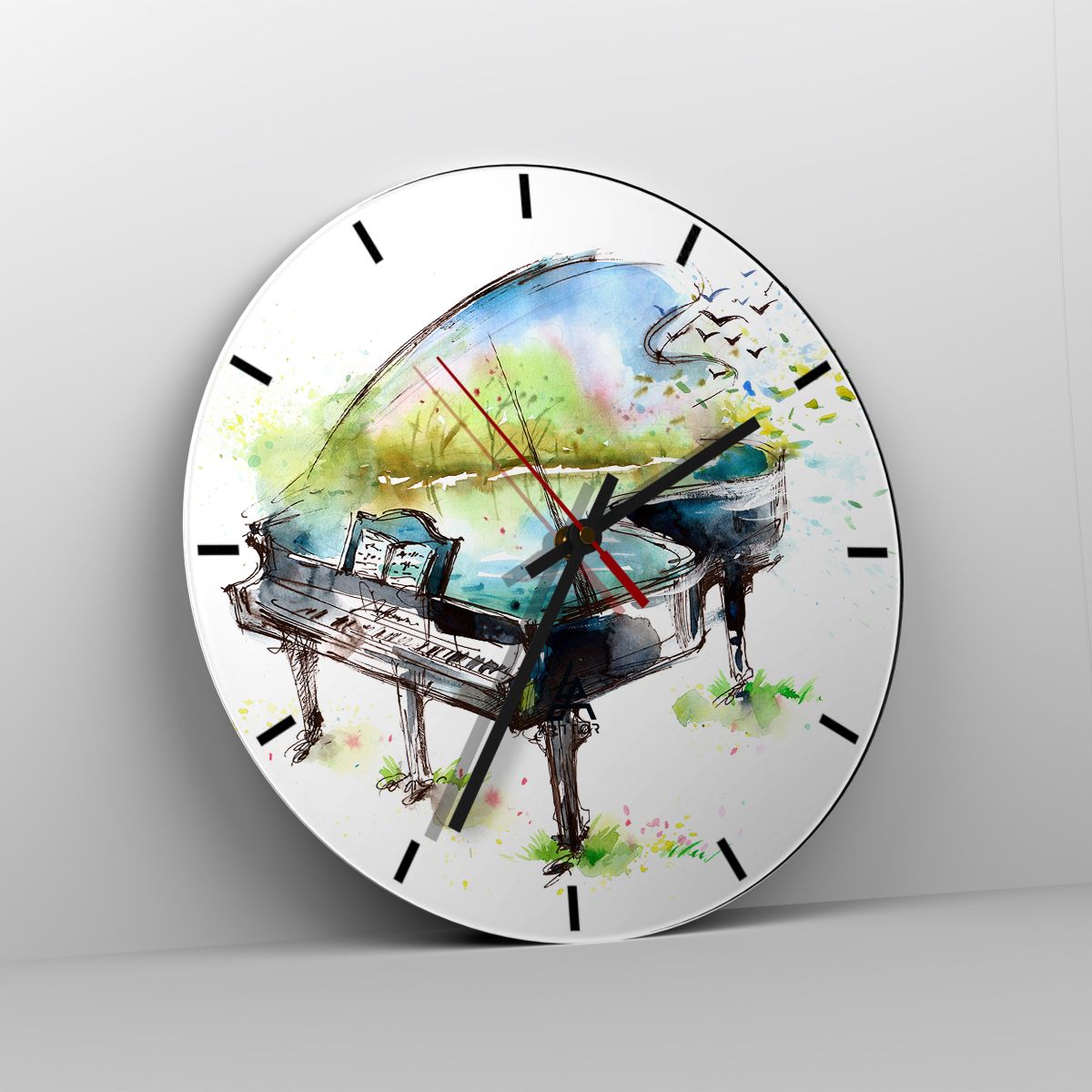 Orologio da parete Arttor - Incantato nella musica - Quadrante con trattini,  Forma: Cerchio - 30x30 cm - Pianoforte, Astrazione, Musica