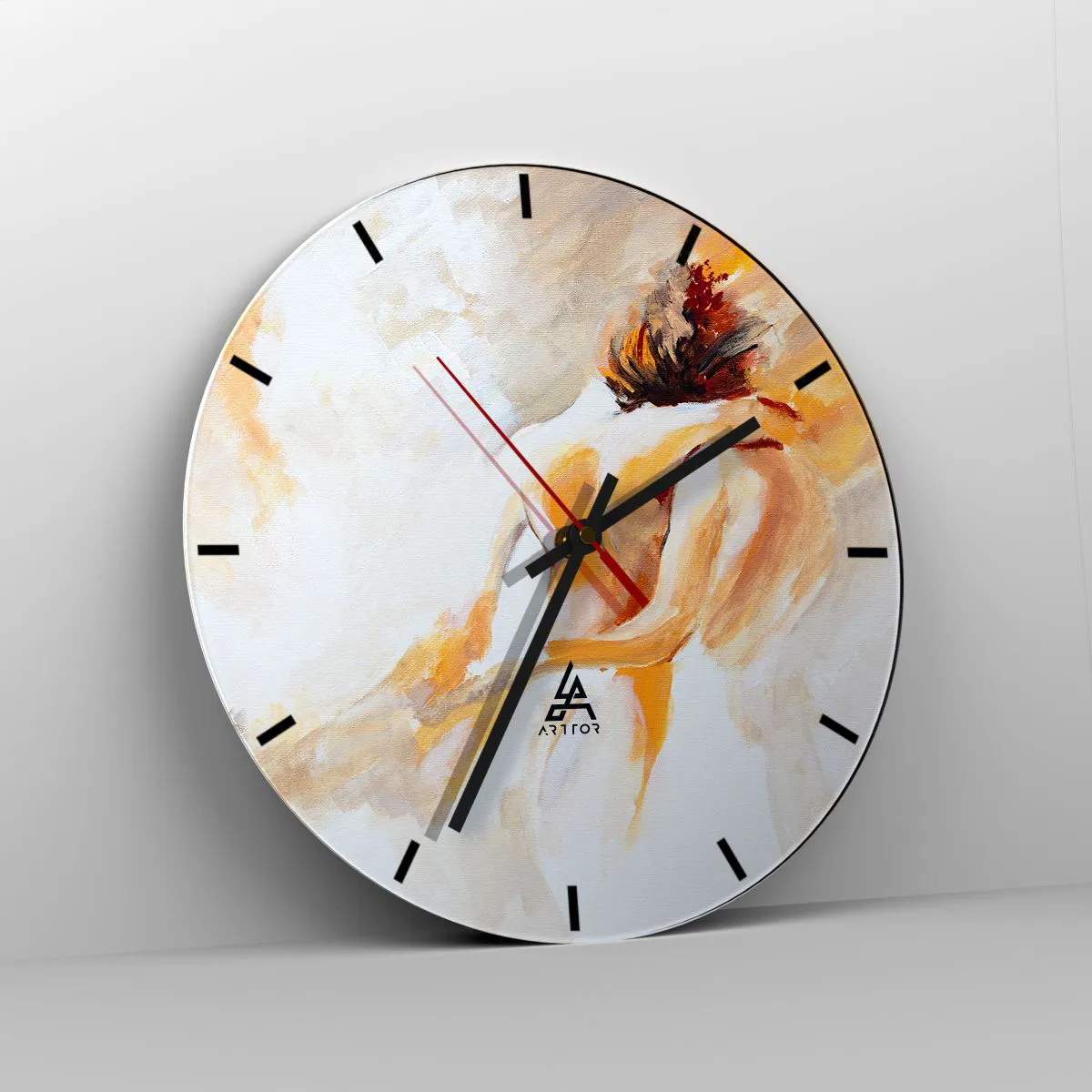 Wanduhr - Glasuhr - Eine künstlerische Darstellung eines eng verbundenen Paares in warmen Farben. - 30x30cm - Am Himmel der Nähe - Moderne Wanddekoration für Wohnzimmer, Küche und Schlafzimmer ARTTOR