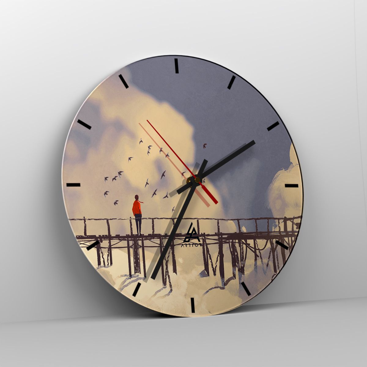 Orologio da parete Arttor - Nostalgia del cielo - Quadrante con numeri,  Forma: Quadrato - 40x40 cm - Astrazione, Ponte, Nuvole