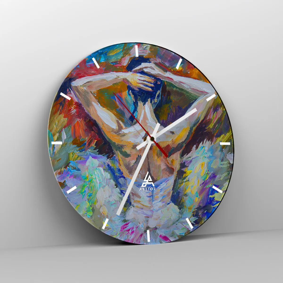 Wanduhr - Glasuhr - Ein abstraktes Bild einer Ballerina in dynamischen, bunten Farben. - 30x30cm - Es kann alles sein - Moderne Wanddekoration für Wohnzimmer, Küche und Schlafzimmer ARTTOR