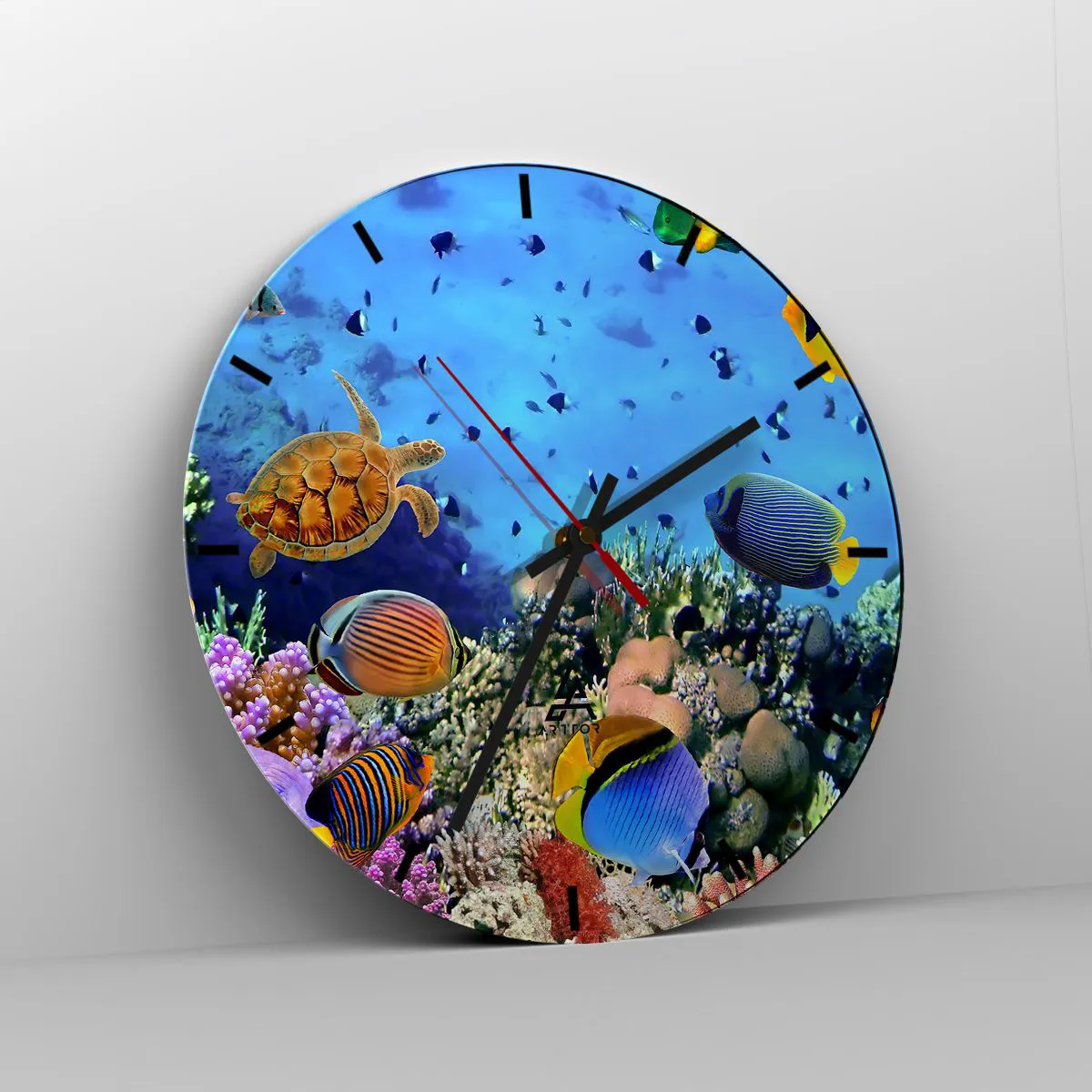 Relógio de parede - Relógio em vidro - Mundo subaquático com tartarugas, peixes e recifes de corais - 30x30cm - E o que sabemos sobre a vida... - Decoração de parede moderna para a sala de estar, cozinha e quarto ARTTOR