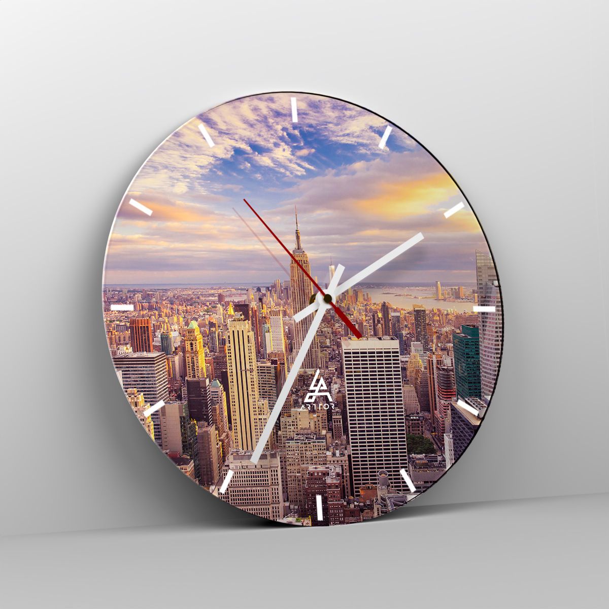 Orologio da parete Arttor - Toccando le nuvole - Quadrante con trattini,  Forma: Cerchio - 30x30 cm - Città, New York, Architettura