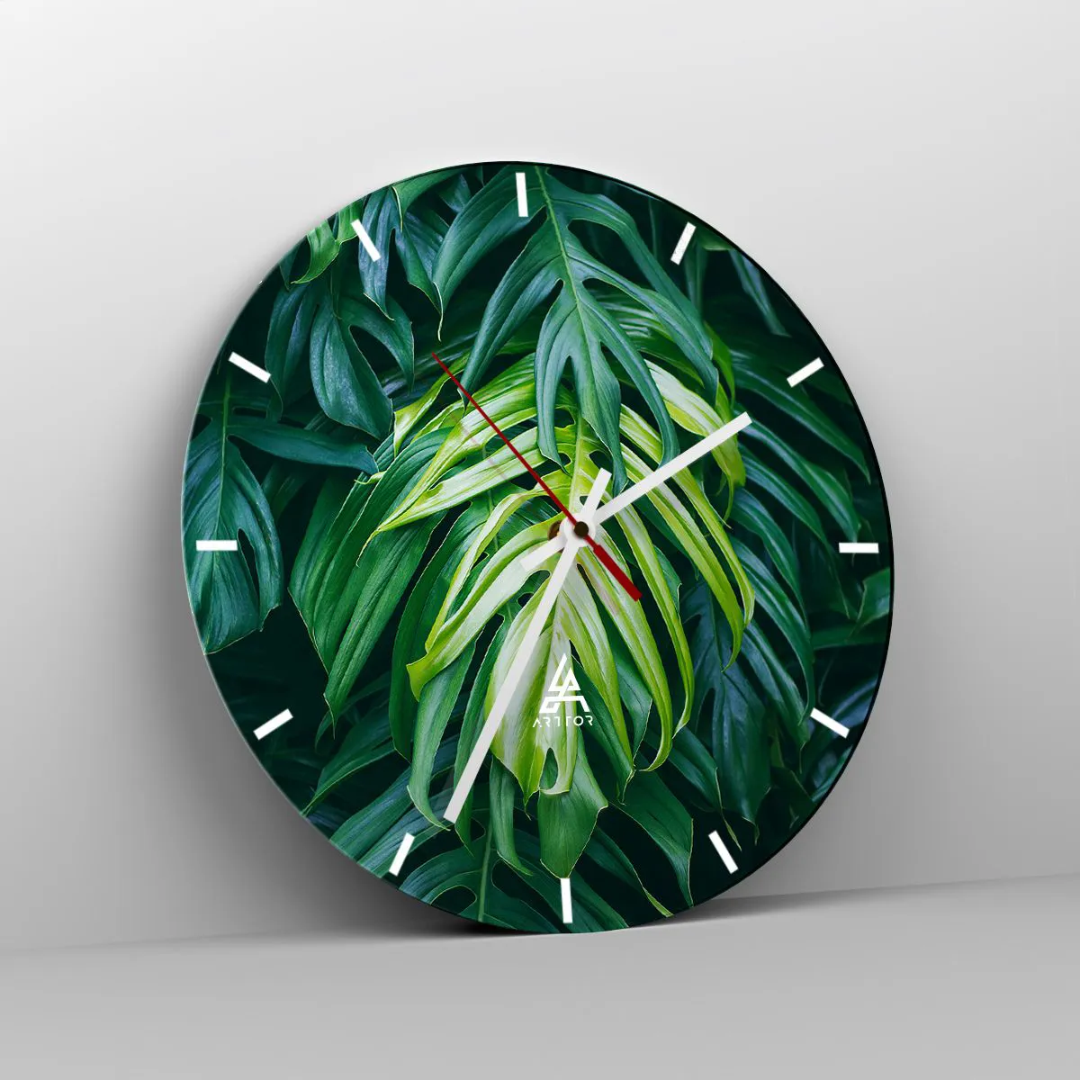 Horloge murale - Pendule murale - Feuilles vertes dans un cadre naturel - 30x30cm - Immergez-vous dans la fraîcheur - Décoration murale moderne pour le salon, la cuisine et la chambre ARTTOR