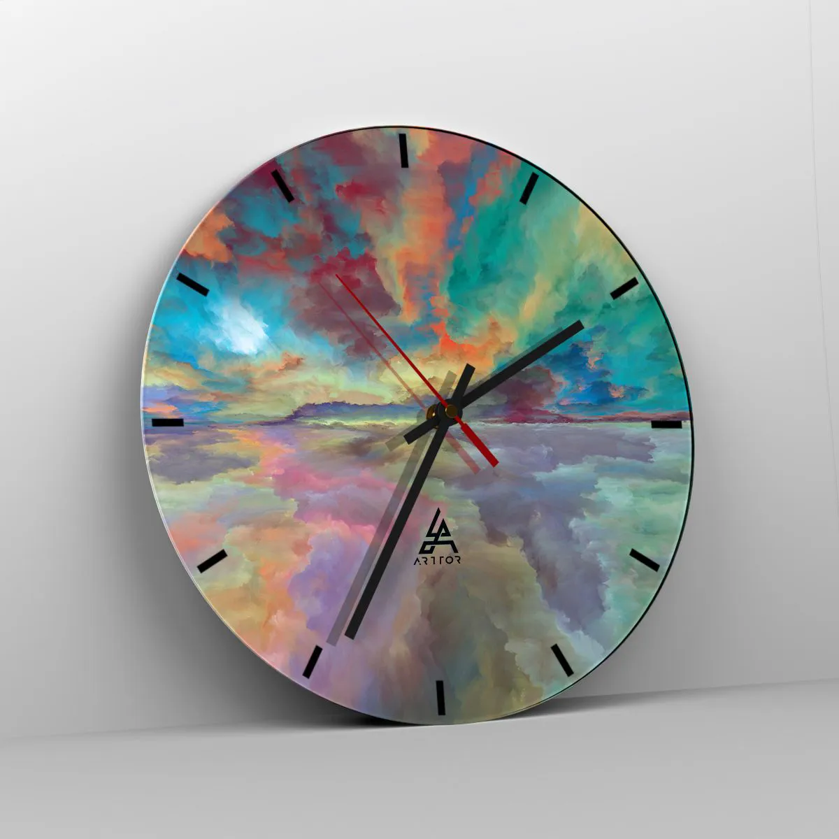 Orologio da parete - Orologio in Vetro - Un cielo colorato pieno di nuvole astratte sopra un orizzonte calmo - 30x30cm - Due cieli - Decorazione murale moderna per soggiorno, cucina e camera da letto ARTTOR