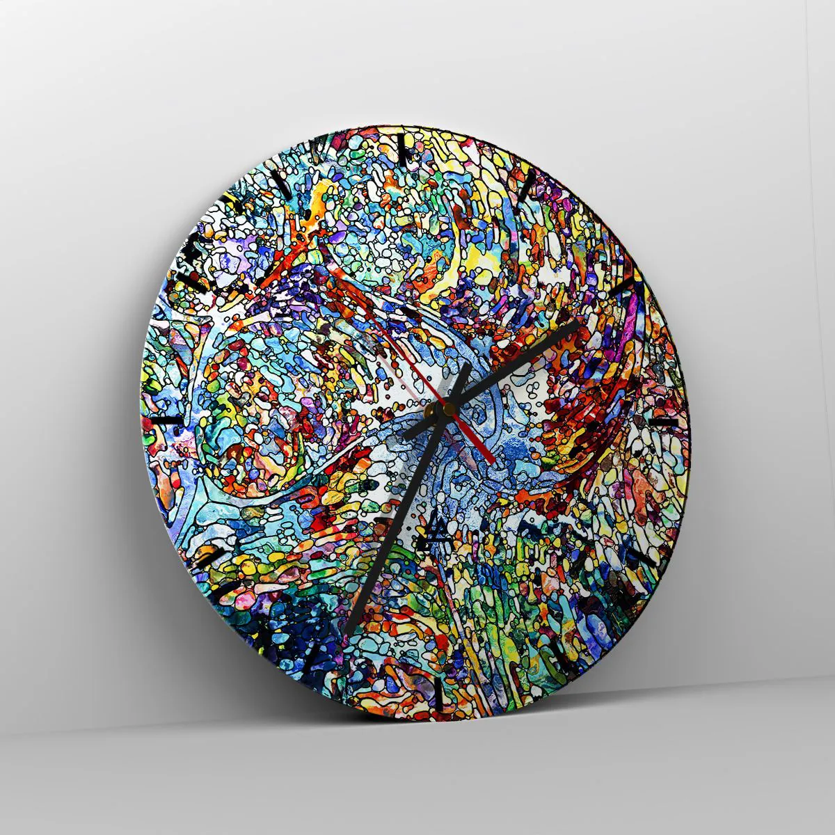 Relógio de parede - Relógio em vidro - Um mosaico colorido em estilo abstrato cheio de energia - 30x30cm - Vitrais gotejantes - Decoração de parede moderna para a sala de estar, cozinha e quarto ARTTOR