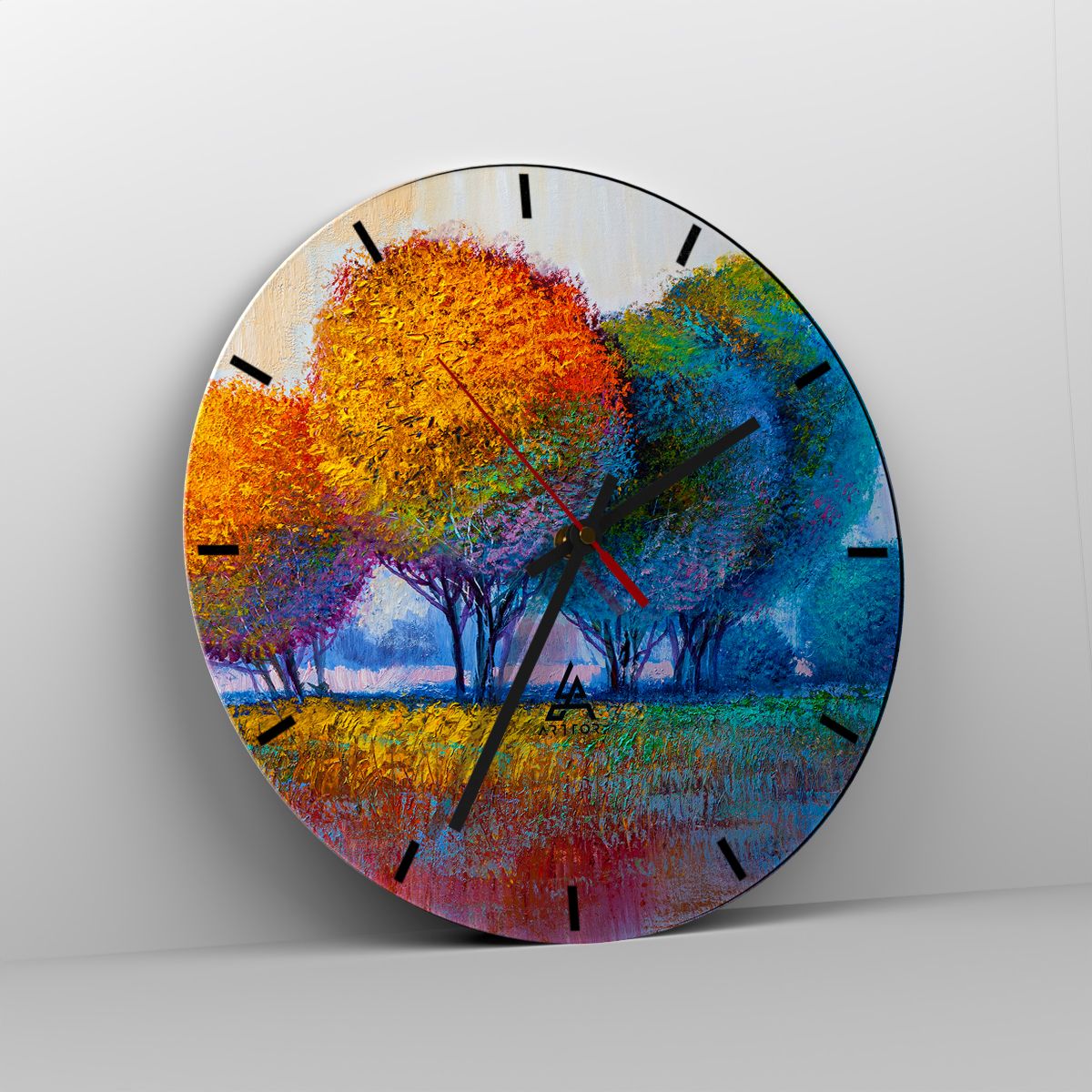 Orologio da parete Arttor - Ciuffo di colori brillanti - Quadrante con  trattini, Forma: Cerchio - 30x30 cm - Astrazione, Paesaggio, Alberi