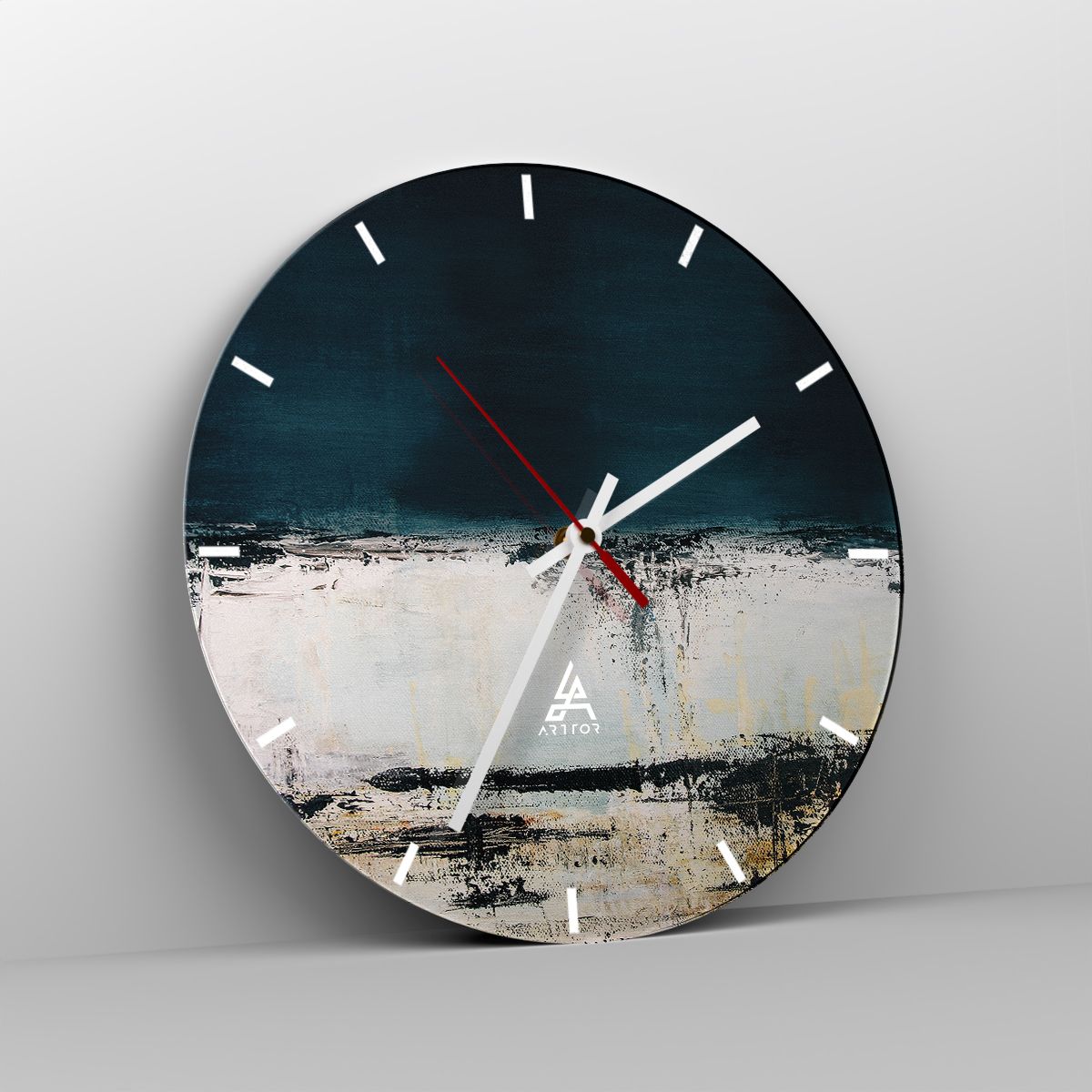 Orologio da parete Arttor - Composizione a metà - Quadrante con trattini,  Forma: Cerchio - 30x30 cm - Astrazione, Arte, Bianco E Nero