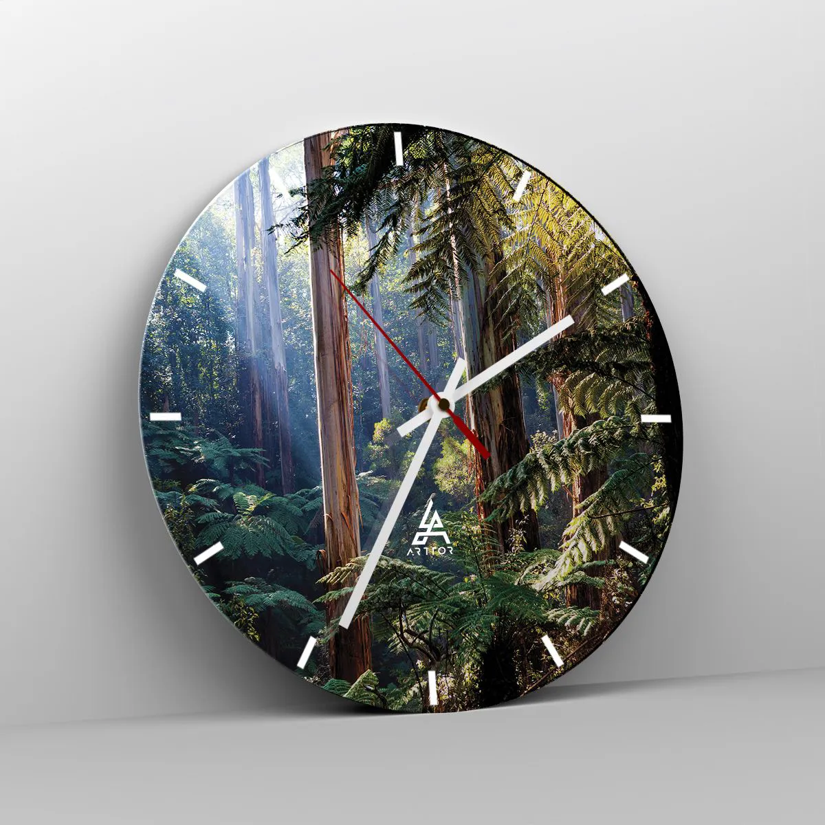 Reloj de pared - Reloj de vidrio - Selva tropical con árboles altos y helechos. - 30x30cm - Un cuento de hadas del bosque - Decoración de pared moderna para salón, cocina y dormitorio ARTTOR