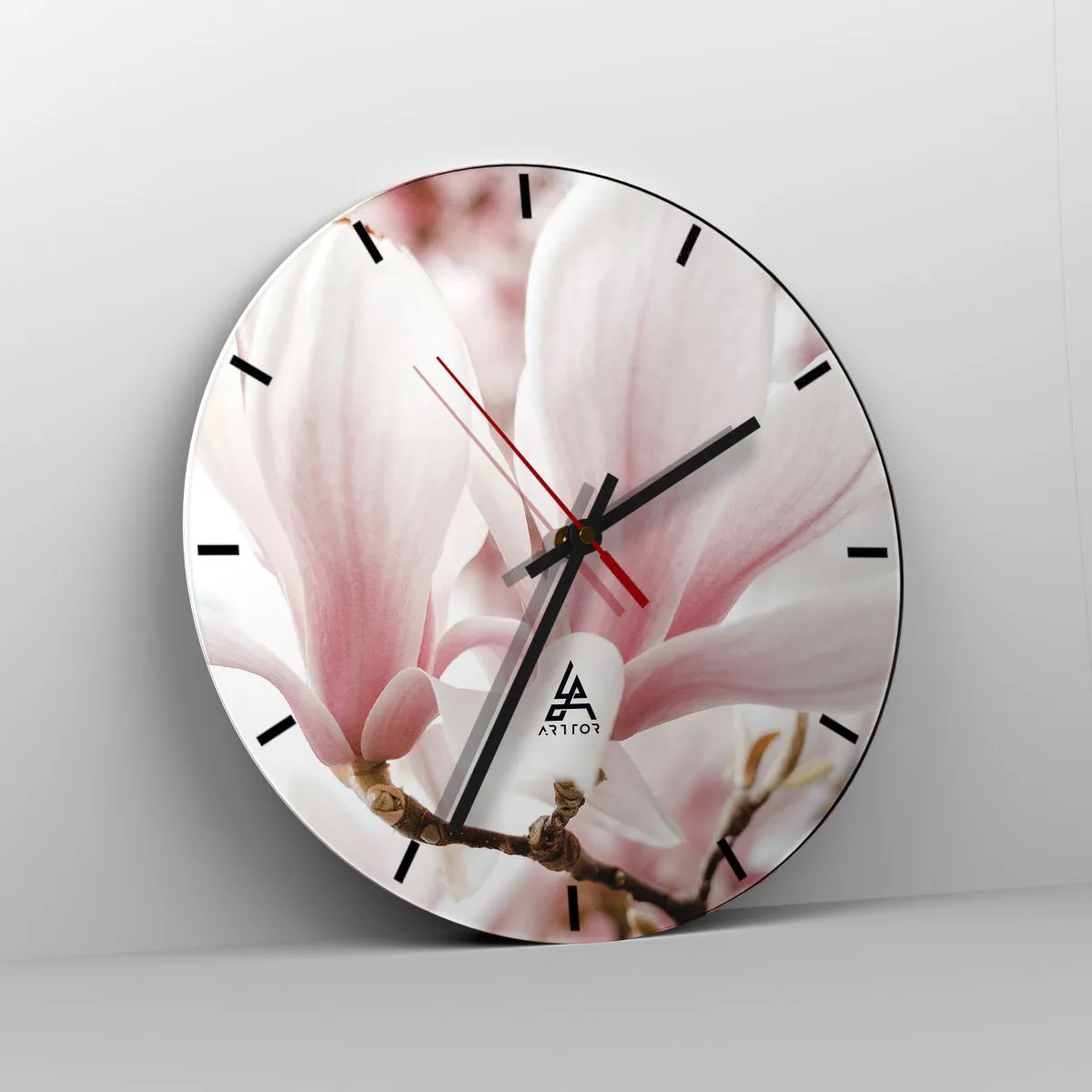 Nástenné hodiny - Jemné magnólie v odtieňoch ružovej a bielej - 30x30cm - Nesmiernosť nežnosti - Moderná nástenná dekorácia do obývacej izby, kuchyne a spálne ARTTOR