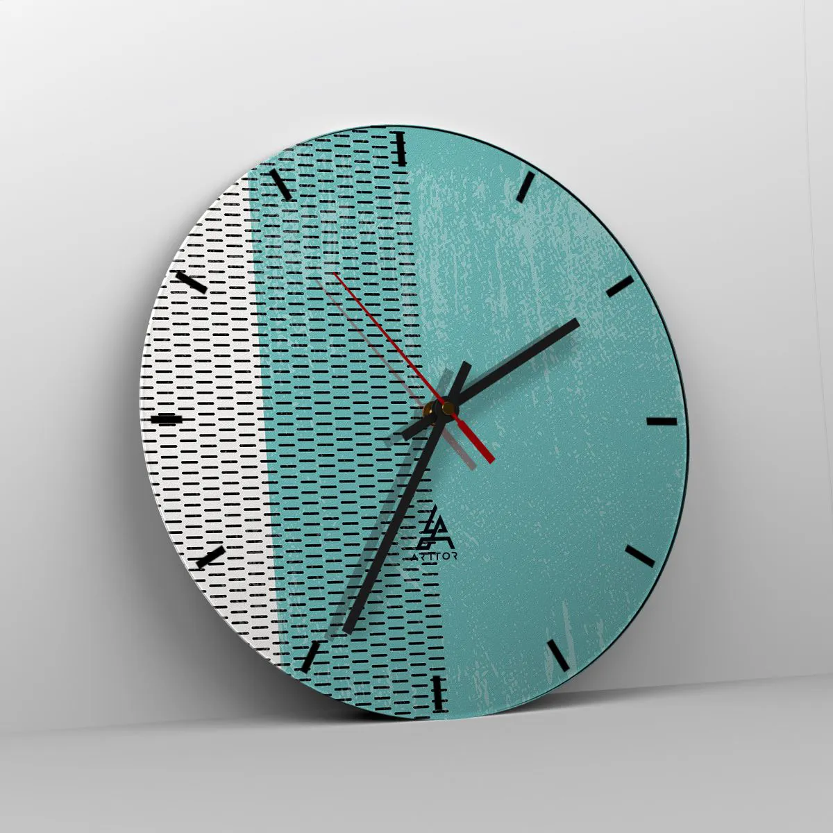 Reloj de pared - Reloj de vidrio - Gráficos en turquesa y negro con un patrón y textura rítmicos. - 30x30cm - Composición equilibrada - Decoración de pared moderna para salón, cocina y dormitorio ARTTOR