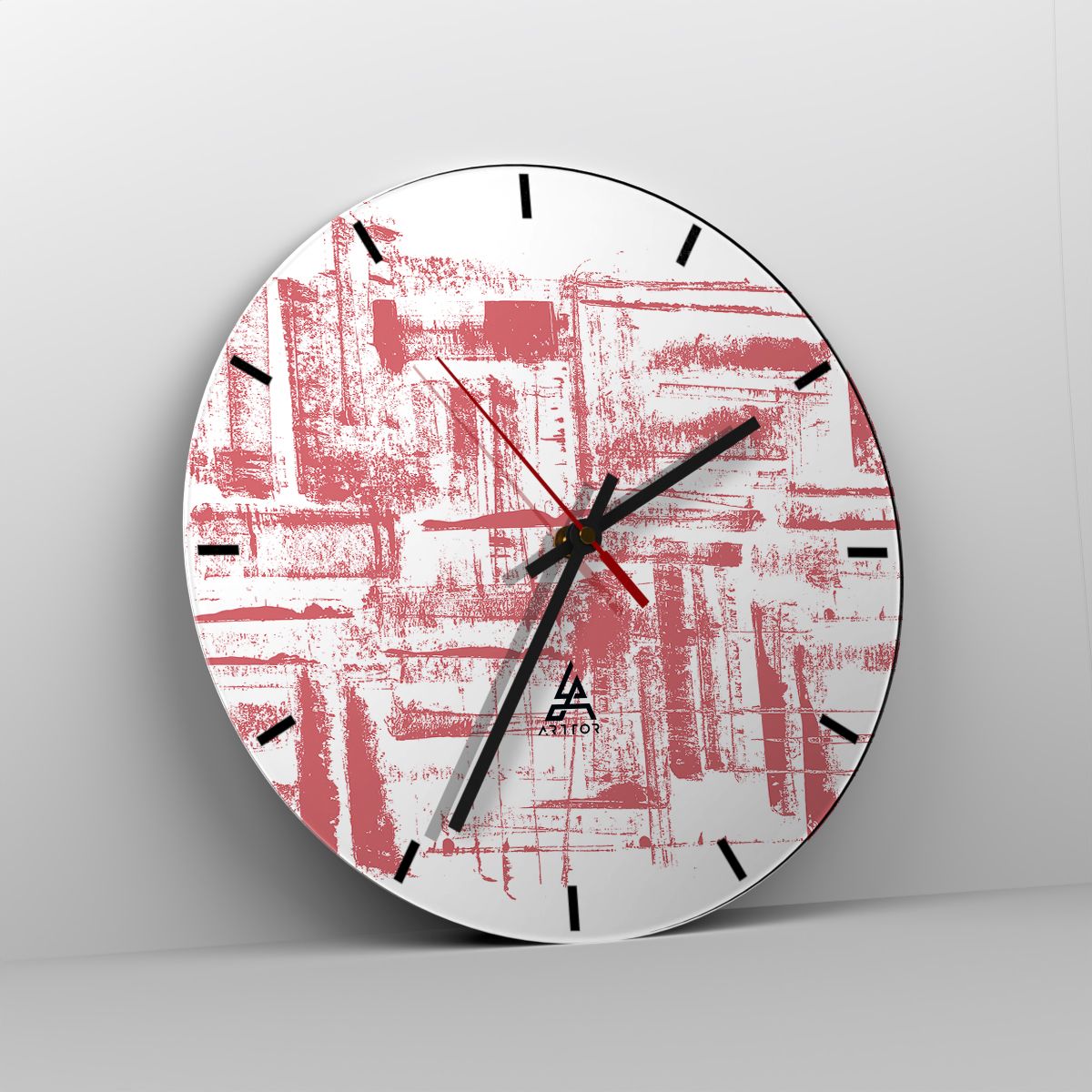 Orologio da parete Arttor - Città rossa - Quadrante con trattini, Forma:  Cerchio - 30x30 cm - Astrazione, Grafica, La Pittura