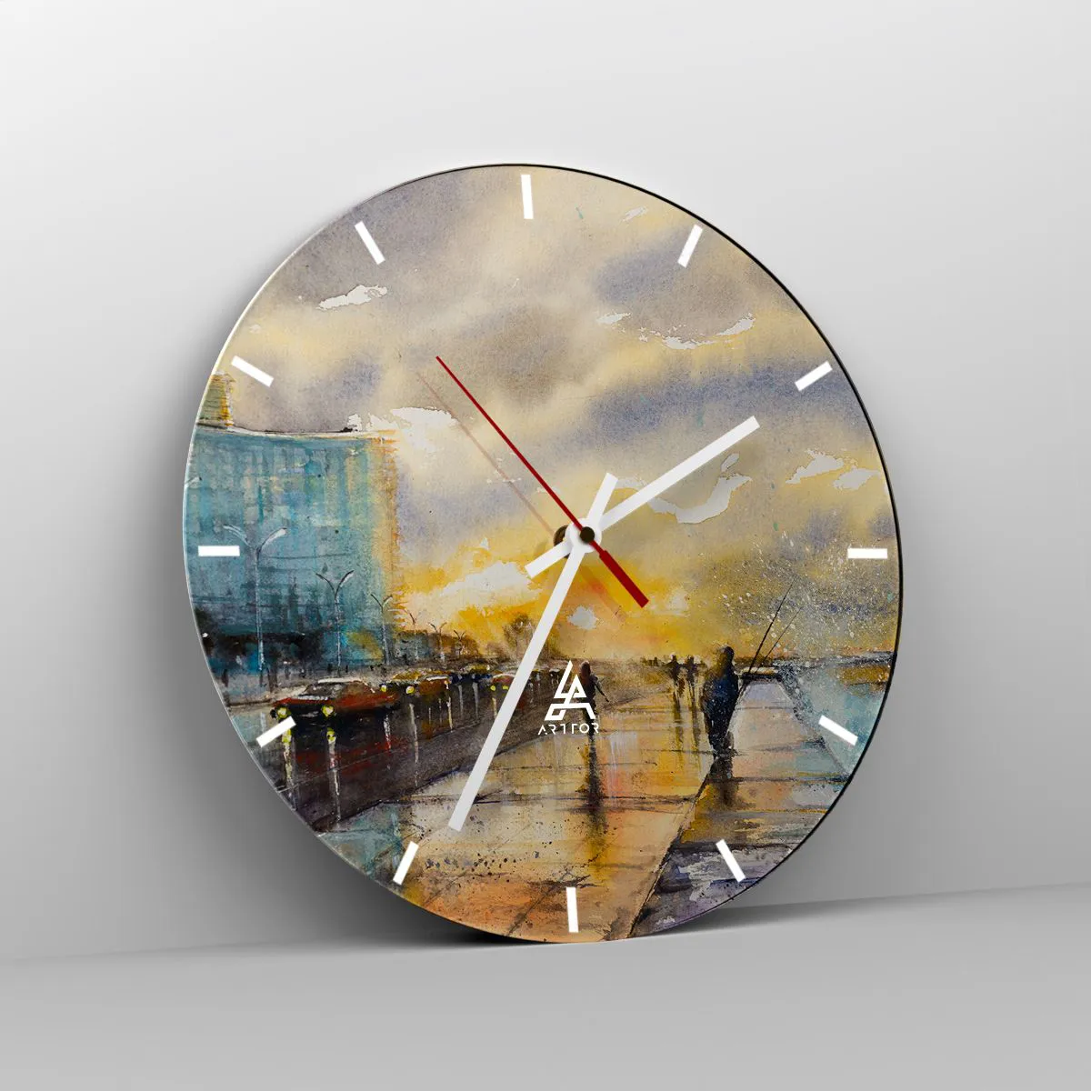 Nástenné hodiny - Prechádzka po prímorskej promenáde za súmraku - 30x30cm - Život na pobreží - Moderná nástenná dekorácia do obývacej izby, kuchyne a spálne ARTTOR