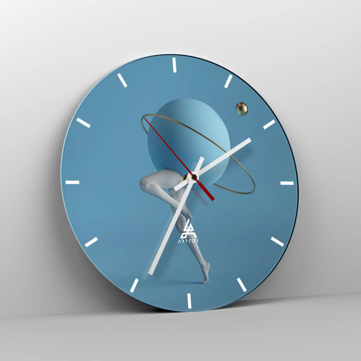 Ceas de perete - Ceas pe sticlă - O figură suprarealistă cu o sferă planetară pe cer - 30x30cm - Și planetele o iau razna - Decorațiune modernă pentru perete pentru living, bucătărie și dormitor ARTTOR