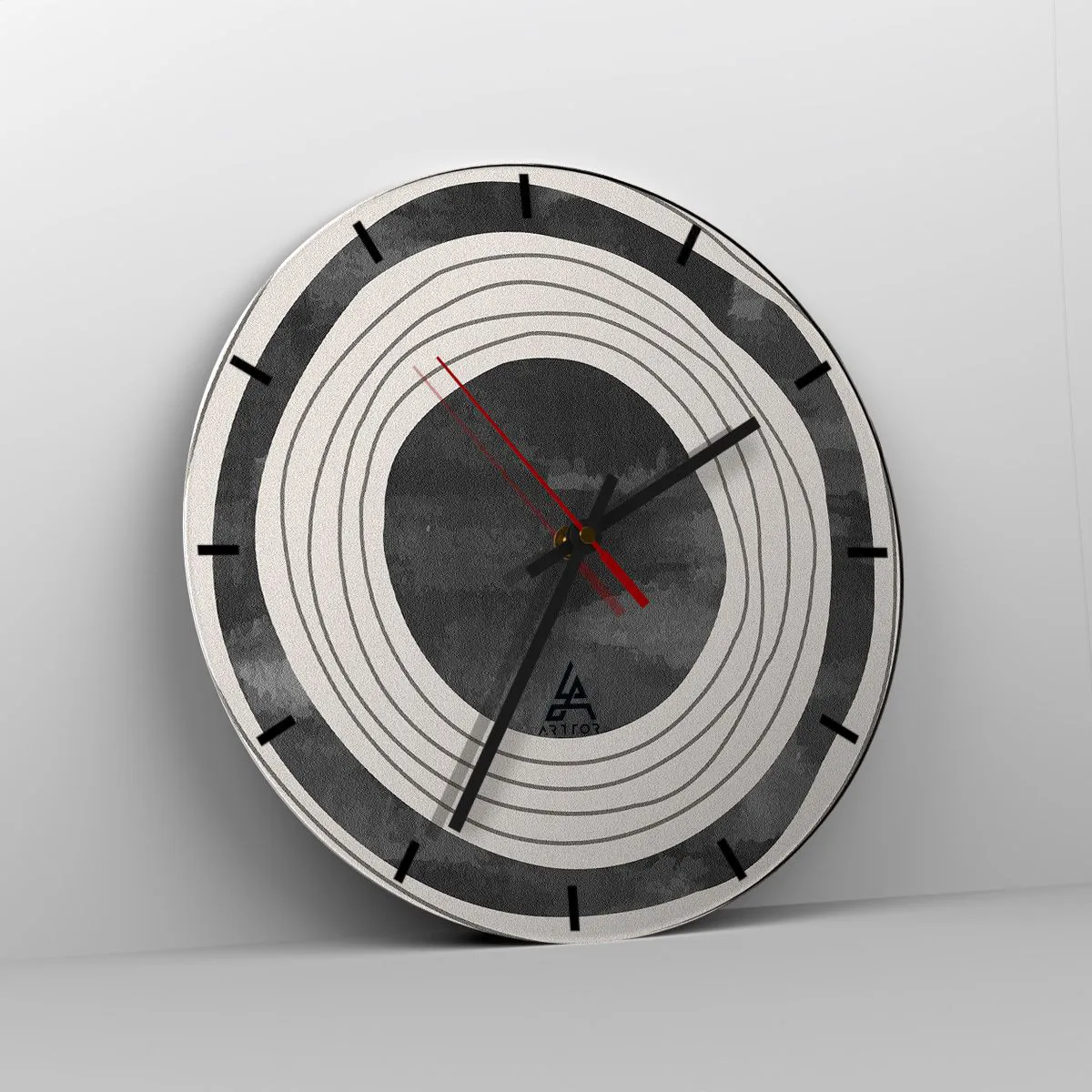 Nástenné hodiny - Sústredné kruhy v odtieňoch sivej a čiernej - 30x30cm - Presný zásah - Moderná nástenná dekorácia do obývacej izby, kuchyne a spálne ARTTOR