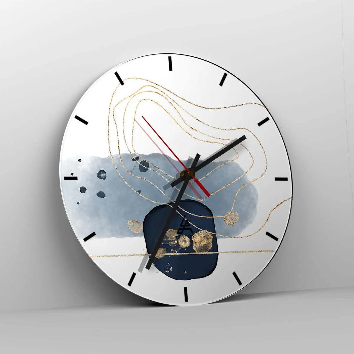 Wandklok - Klok - Abstracte compositie in tinten blauw en goud - 30x30cm - Blauw en goud fantasie - Moderne wanddecoratie voor woonkamer, keuken en slaapkamer ARTTOR