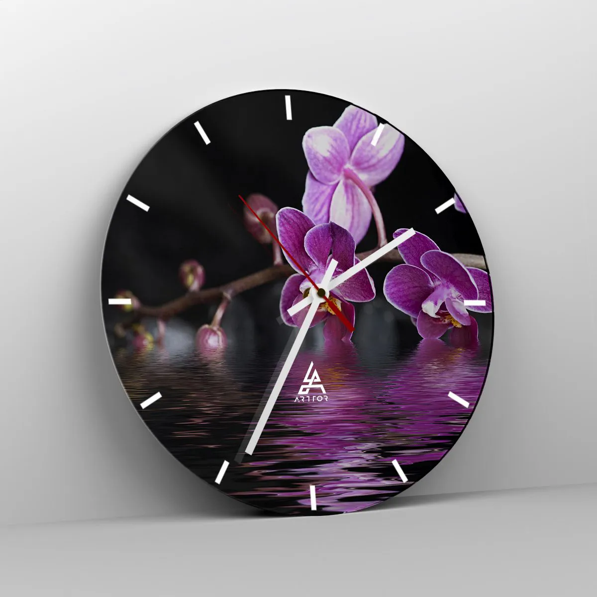 Ceas de perete - Ceas pe sticlă - Reflecție de frumusețe în liliac - 40x40 cm