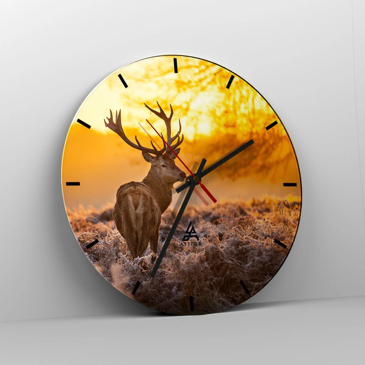 Ceas de perete - Ceas pe sticlă - Regele pădurii de toamnă - 40x40 cm