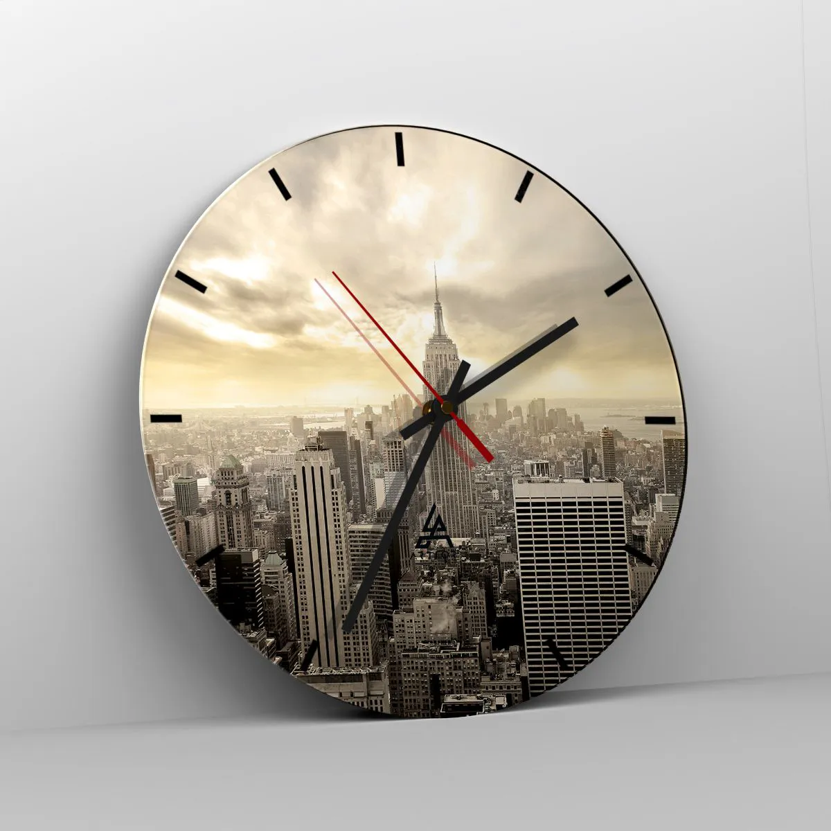 Relógio de parede - Relógio em vidro - Nova Iorque em tons de cinza - 40x40 cm