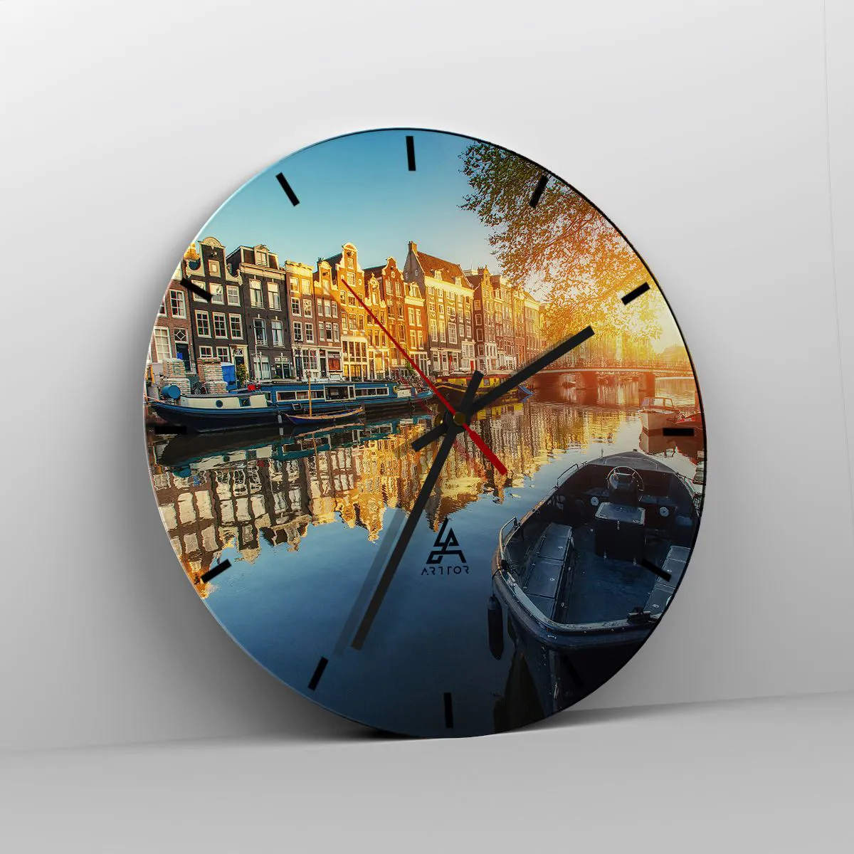 Wanduhr - Glasuhr - Morgen in Amsterdam - 40x40 cm